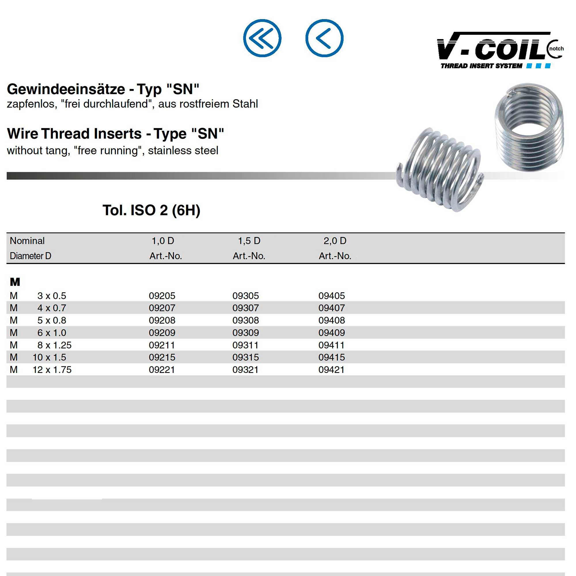 Вставка резьбовая М 8,0х1,25 DIN8140SN (Нерж. сталь) 1,0xD 6h V-COIL 1шт Volkel 09211
