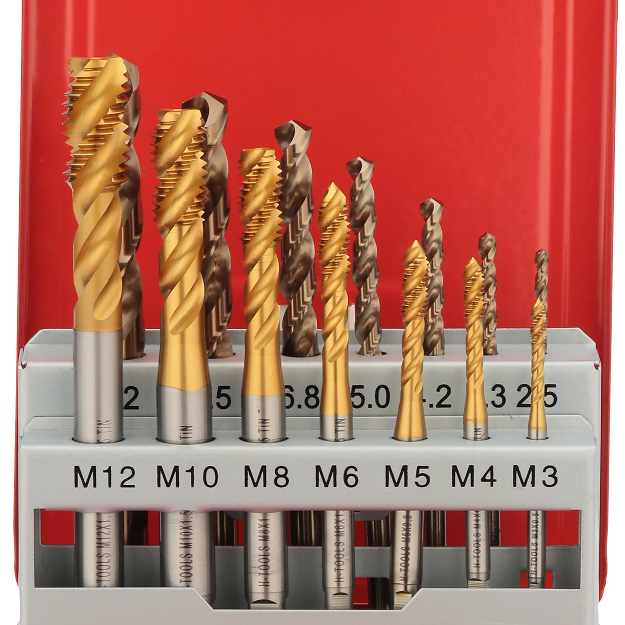 Набор машинных метчиков H-Tools M3-M12 HSSE-TiN DIN371/376 14пр 245052THT