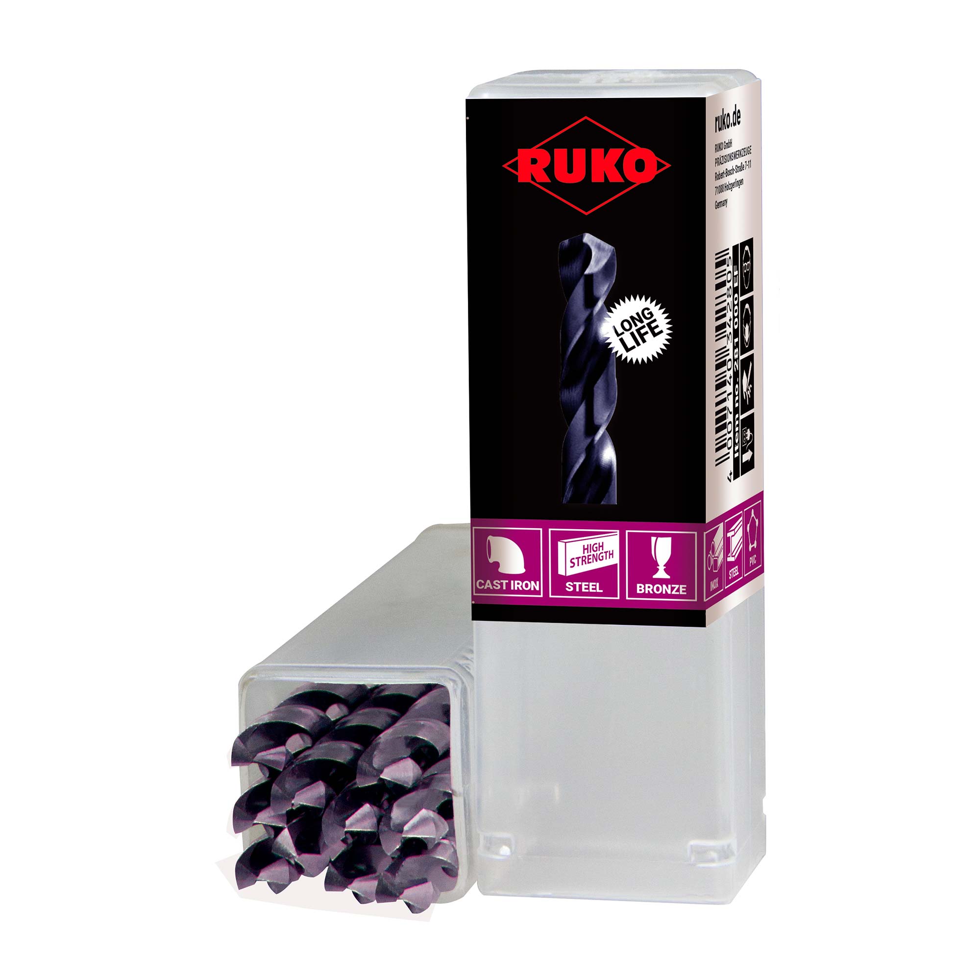 Сверло по металлу Ruko 4x75/43мм DIN338 HSSE-Co8 TiALN h8 5xD 130° 281040EF