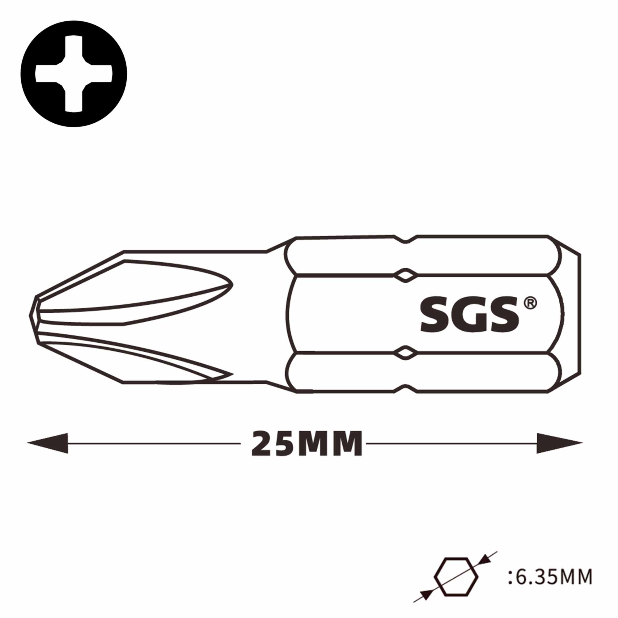 Бита SGS PH2х25мм S2 20шт 6325-PH2-20