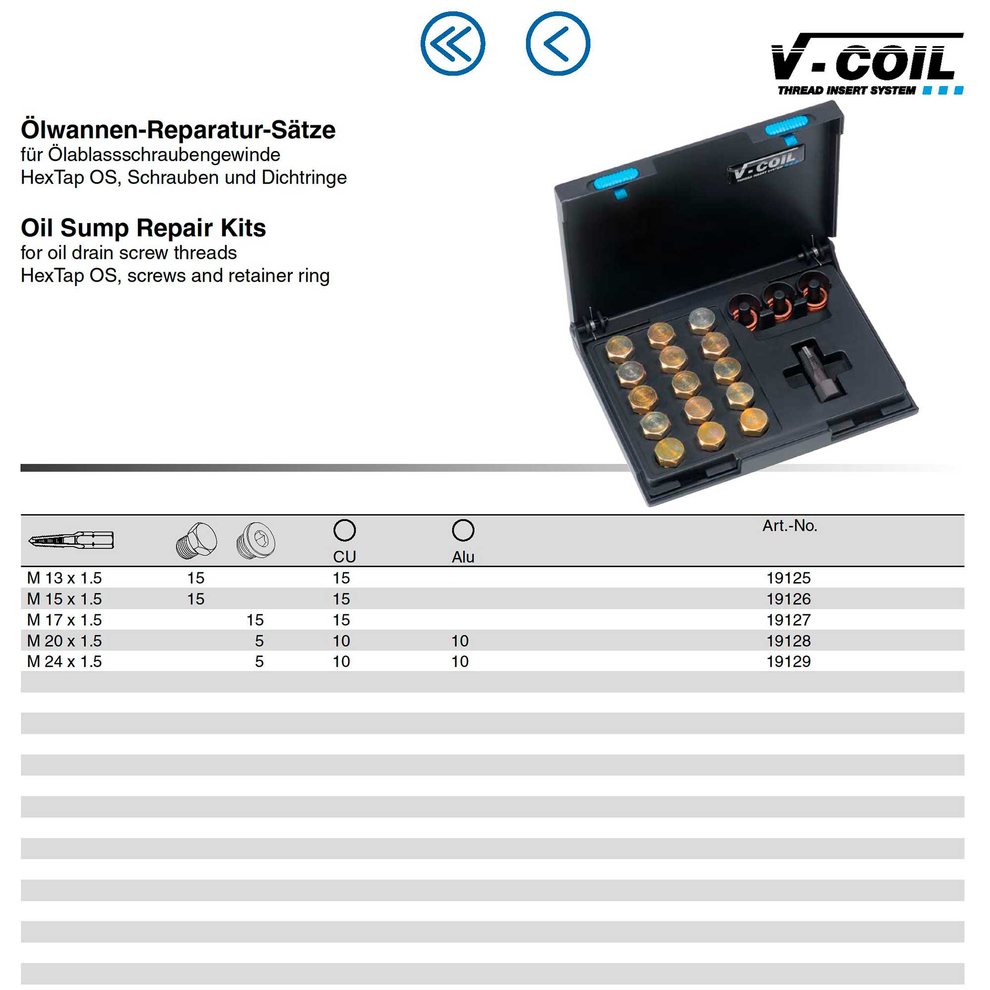 Набор для восстановления резьбы OS21 М13х1,5 -24х1,5 41пр V-Coil Volkel 19122