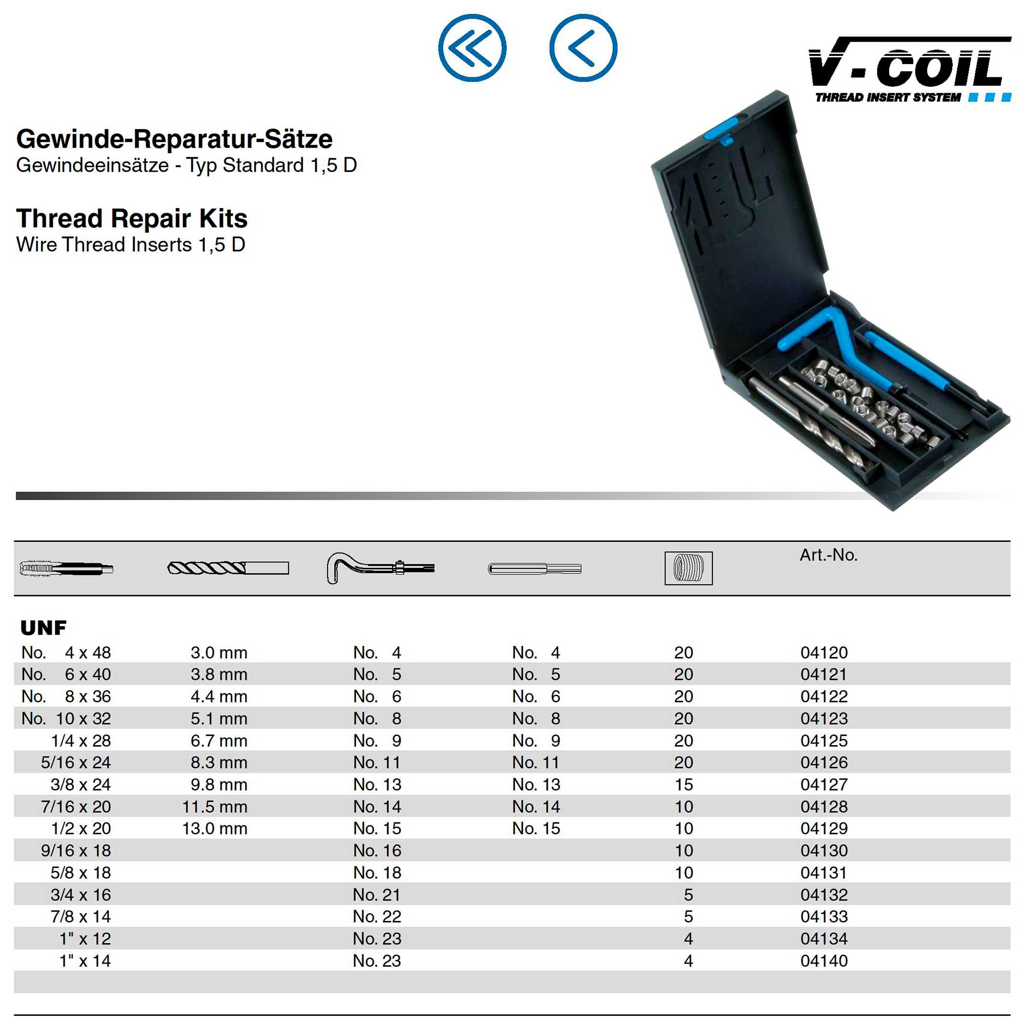 Набор для восстановления резьбы 1,0" -14-UNF 6пр V-Coil Volkel 04140