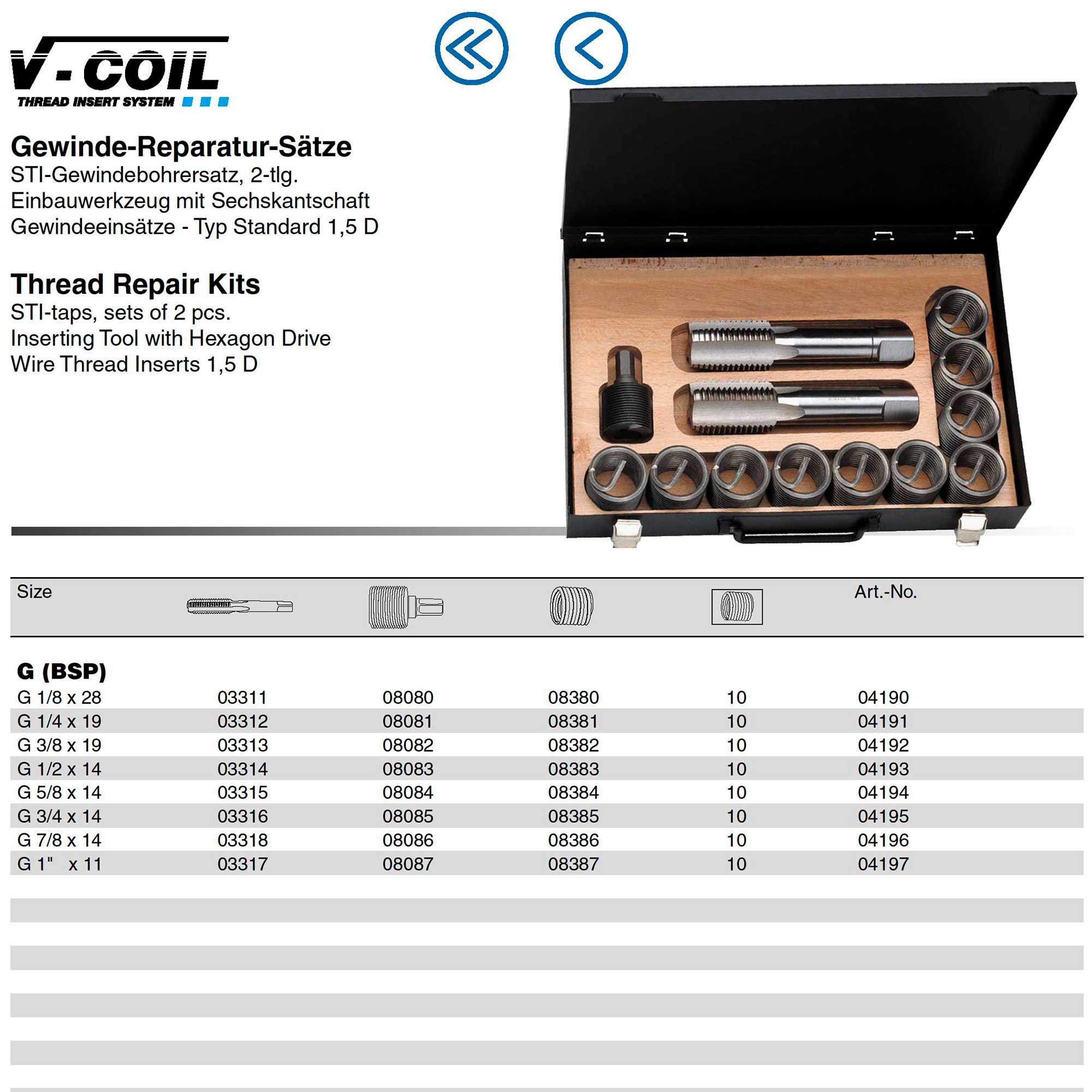 Набор для восстановления резьбы 1/4" -19-G(BSP) 12пр V-Coil Volkel 04191