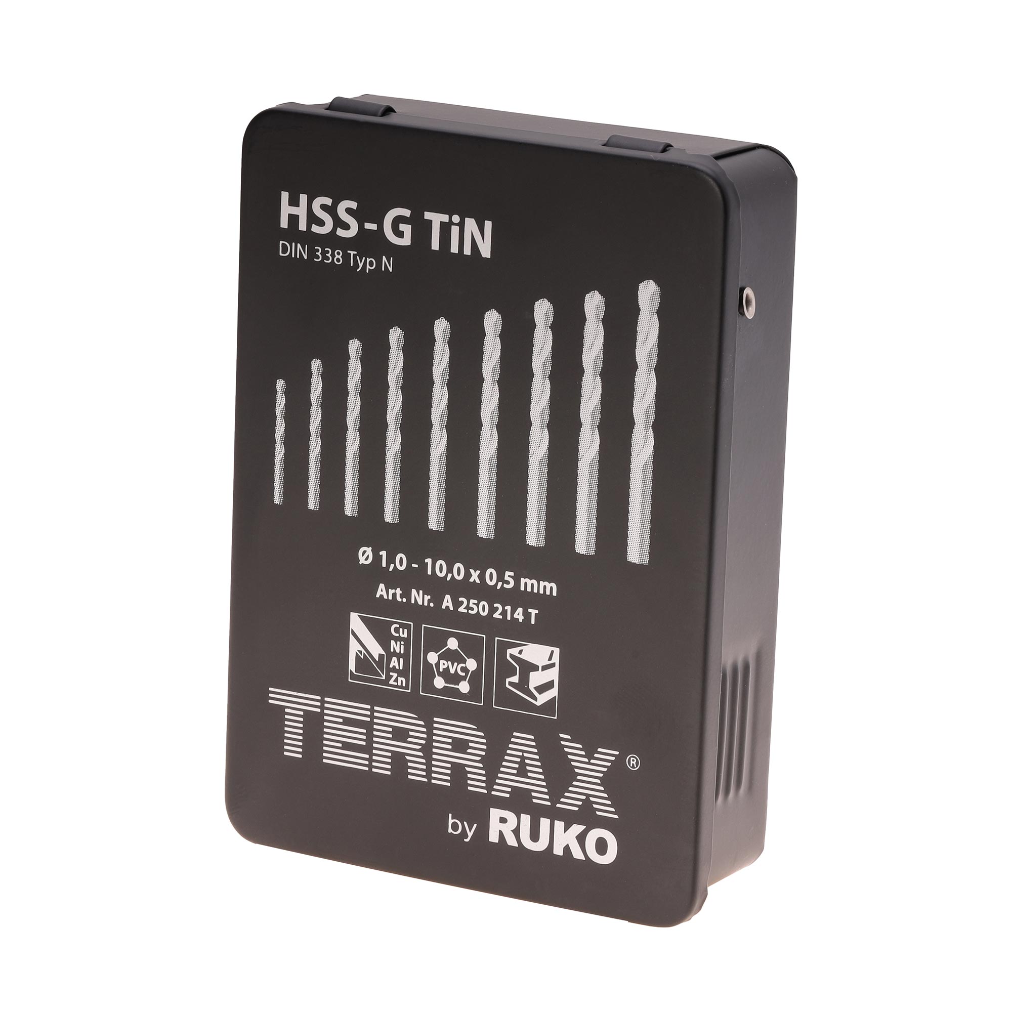 Набор сверл по металлу Terrax by Ruko 1-10мм 19шт HSS-G TiN 118° DIN338 A250214T