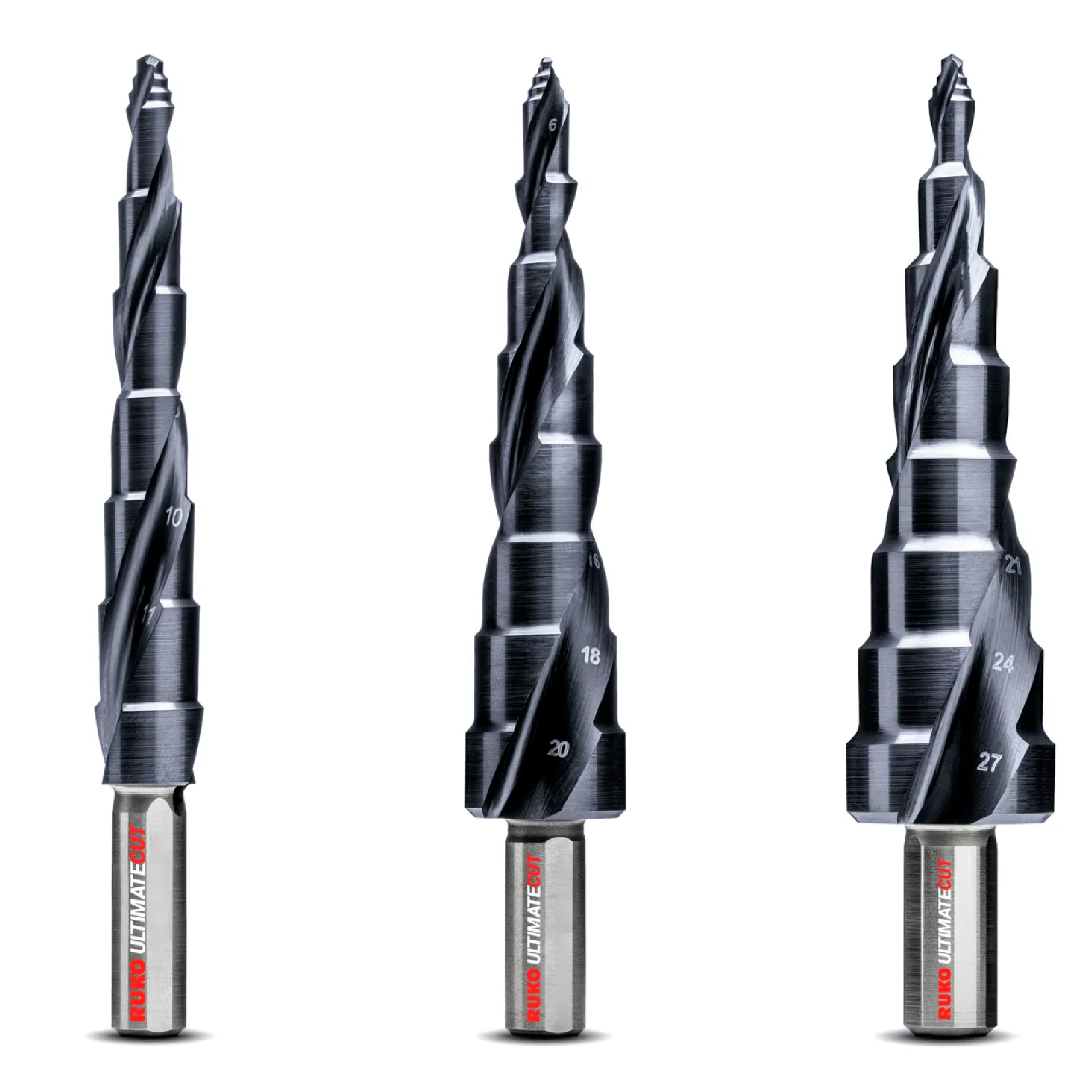 Набор ступенчатых сверл Ruko UltimateCUT 6-12/6-20/6-27мм HSS-G Multidrill 3шт 101687PRO