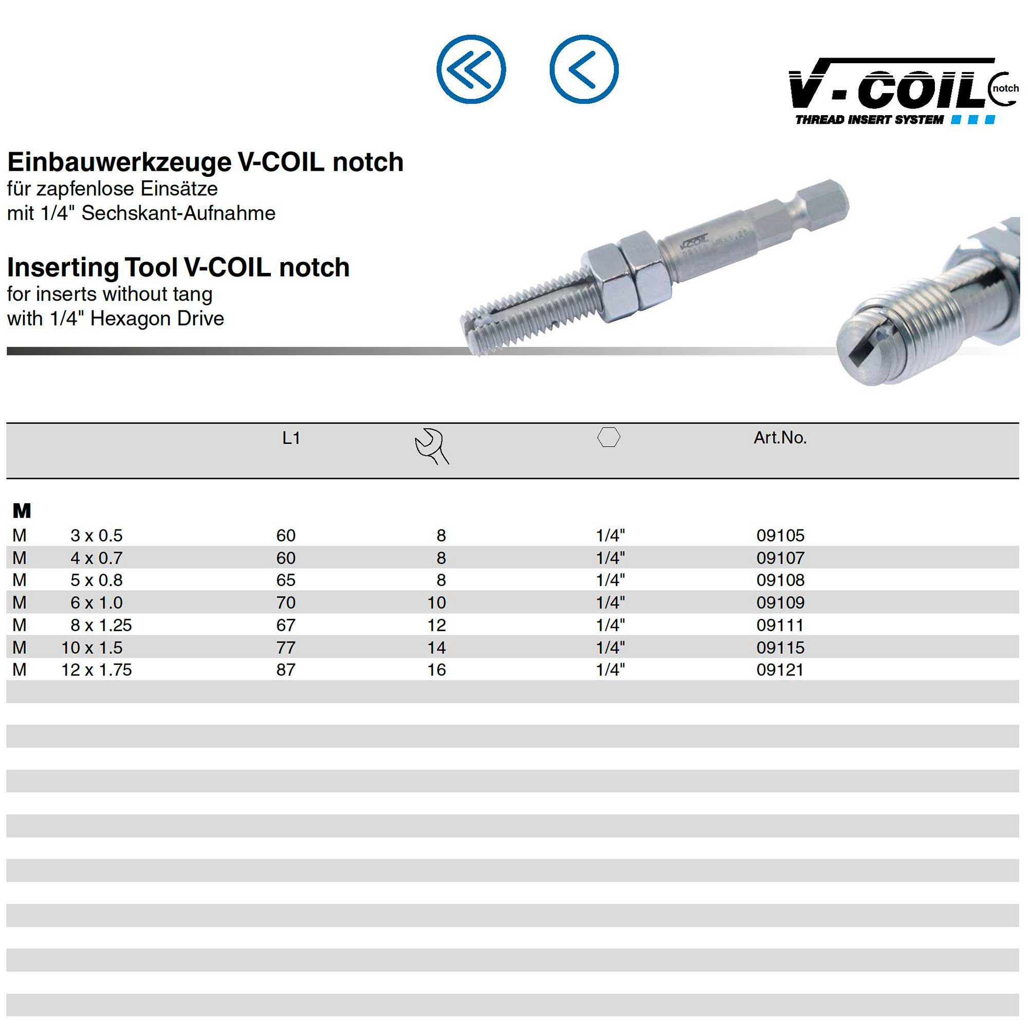 Адаптер для резьбовой вставки М 8,0х1,25 V-COIL Notch a= 1/4" Volkel 09111
