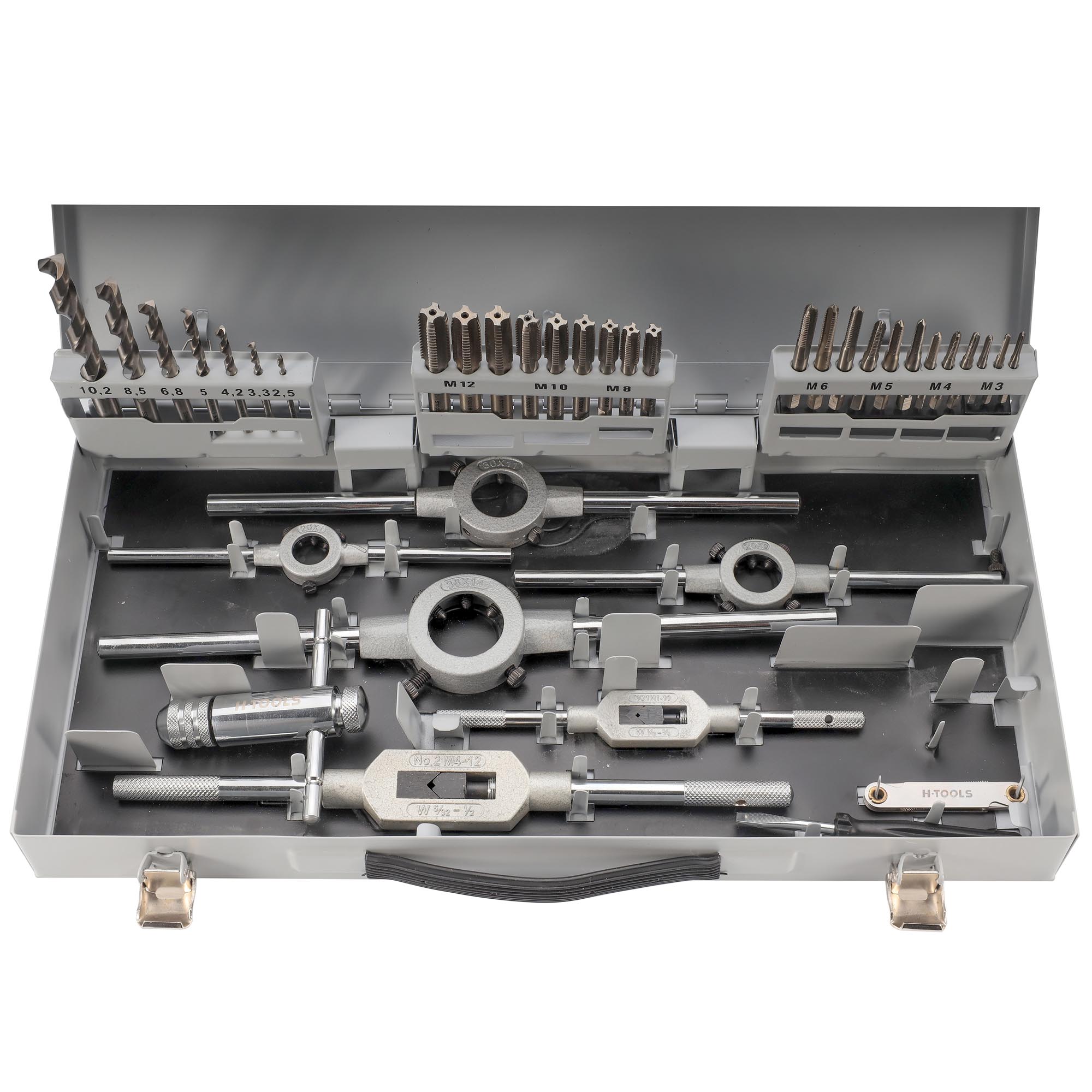 Набор метчиков и плашек H-Tools M3 -M12 HSS-G 45пр 08331030