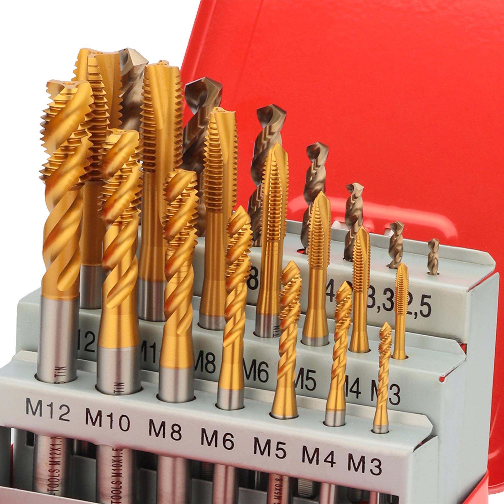 Набор машинных метчиков H-Tools M3-M12 HSSE-TiN DIN371/376 21пр 245054THT
