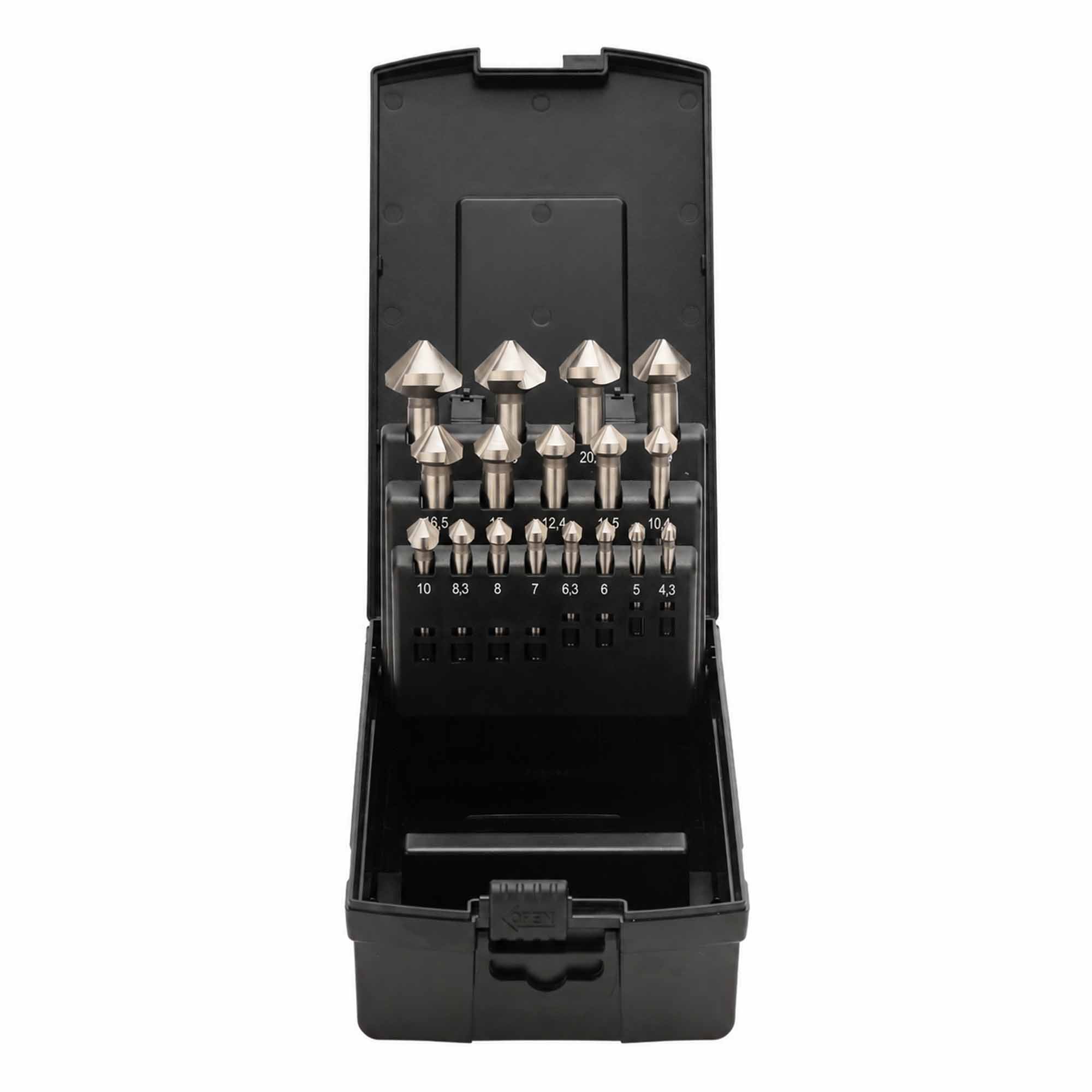 Набор зенковок по металлу MASTER-TOOL 90° 4,3-25мм HSS-G 3z 17шт 102155PRO