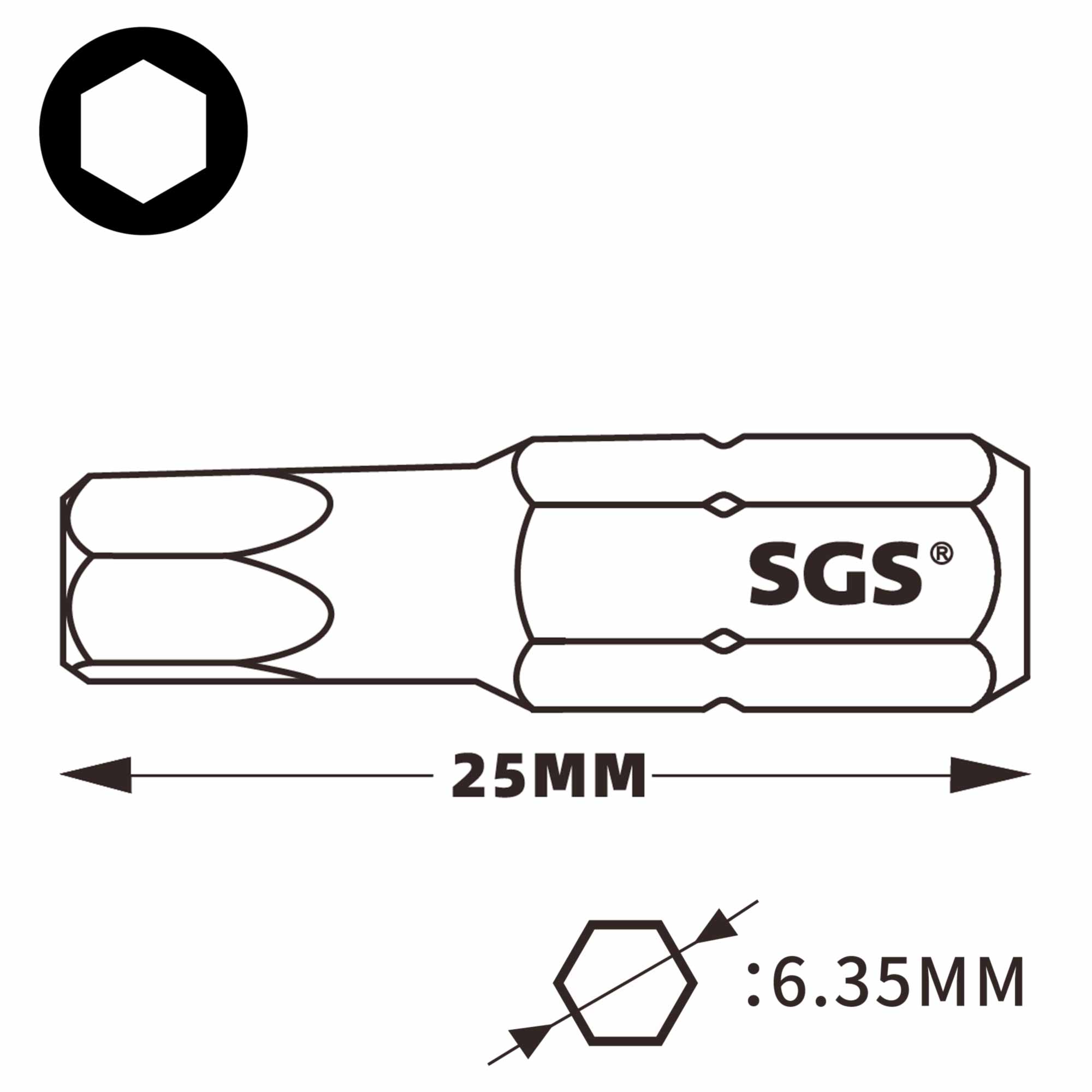Бита шестигранная SGS HEX4,0х25мм S2 1шт 6325-H4.0