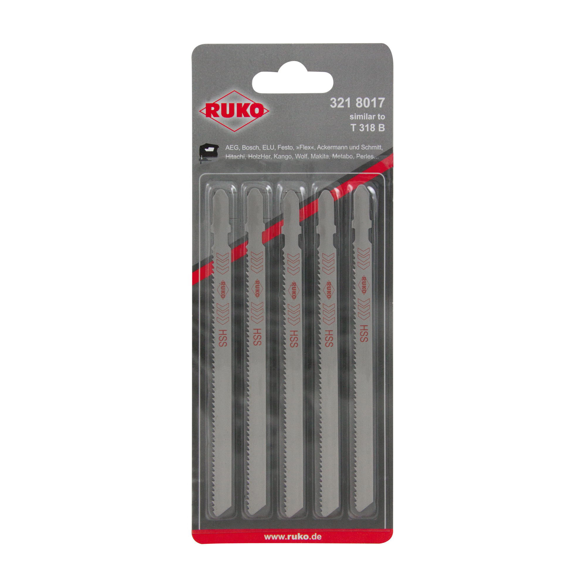 Пилка для лобзика T318B HSS 132мм 13Tpi 5шт Ruko 3218017
