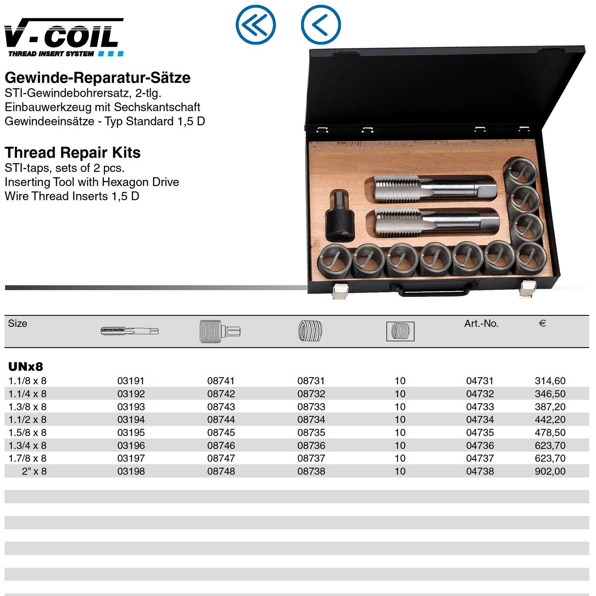 Набор для восстановления резьбы 1,5/8" -8-UN 12пр V-Coil Volkel 04735