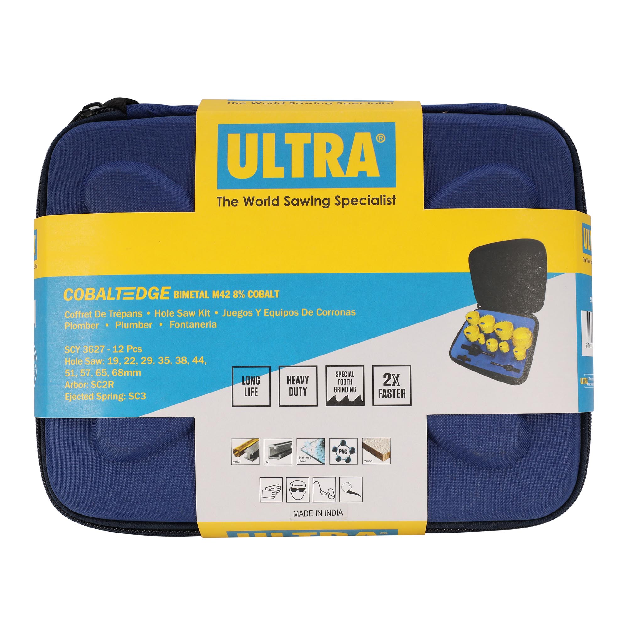 Набор коронок ULTRA Bi-metall 19-68мм HSSE-Co8 12пр SCY 3627