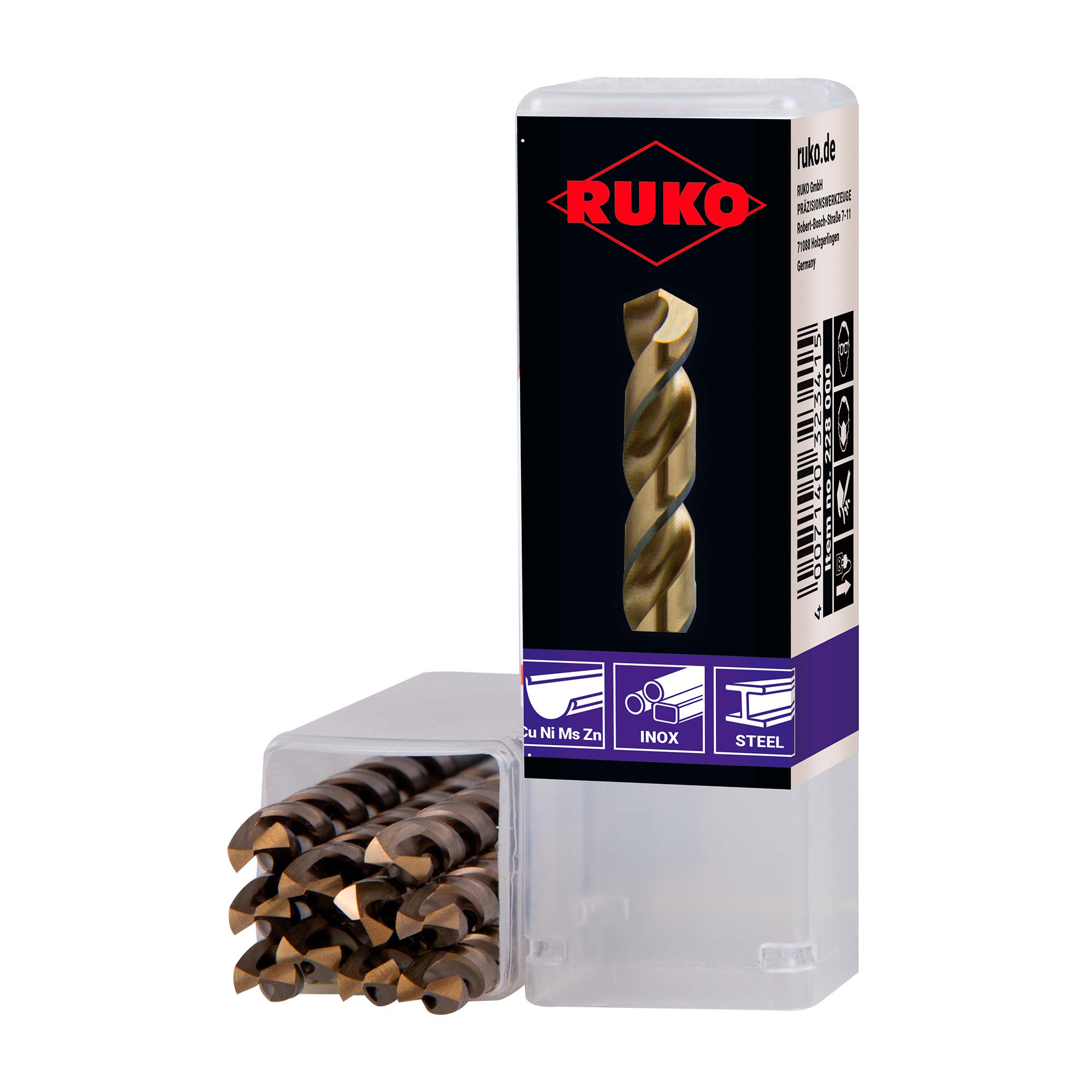 Сверло по металлу Ruko 13x151/101мм DIN338 HSSE-Co5 VA h8 5xD 130° 228130
