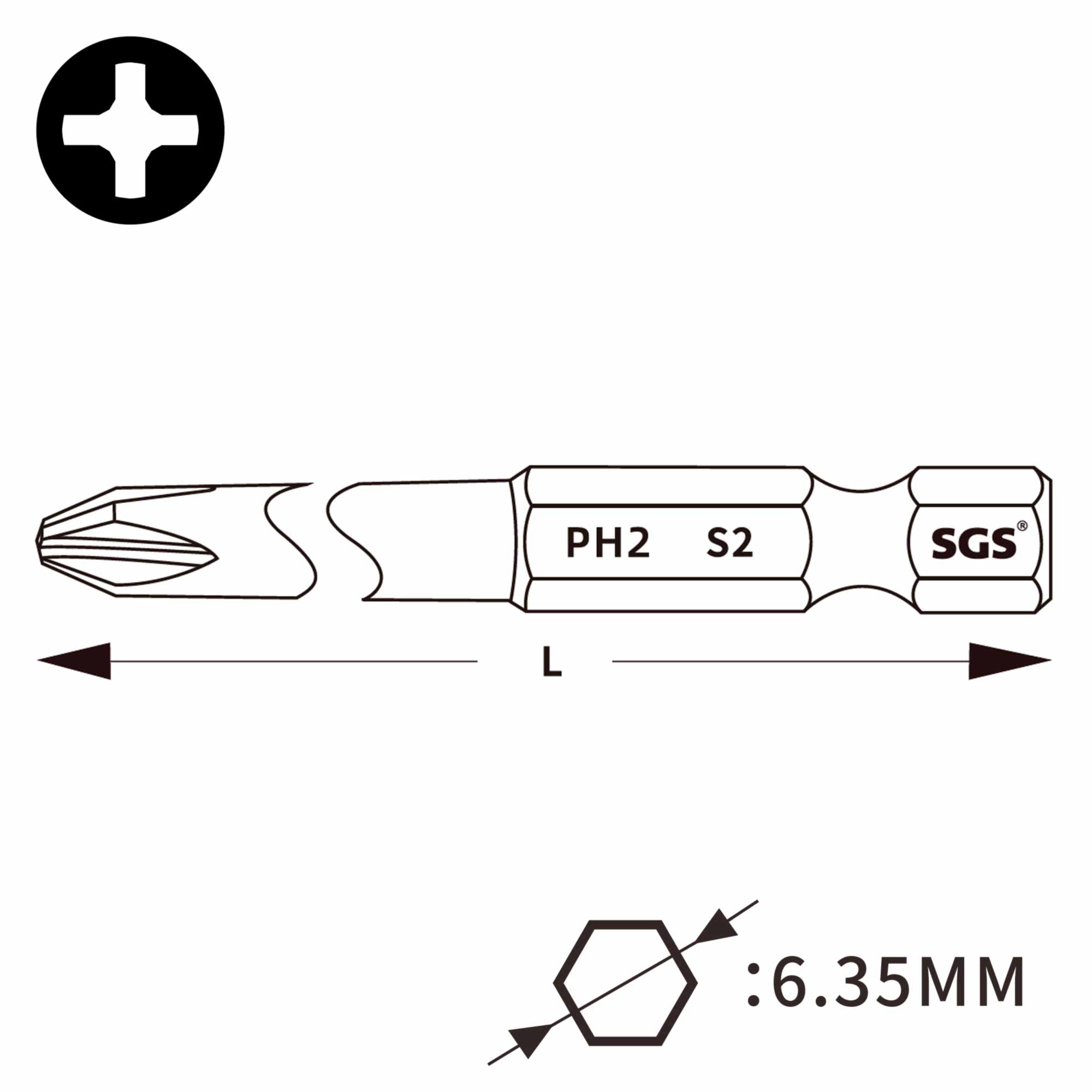 Бита ударная Impact SGS PH2х50мм S2 100шт 6350PH2-IB-100