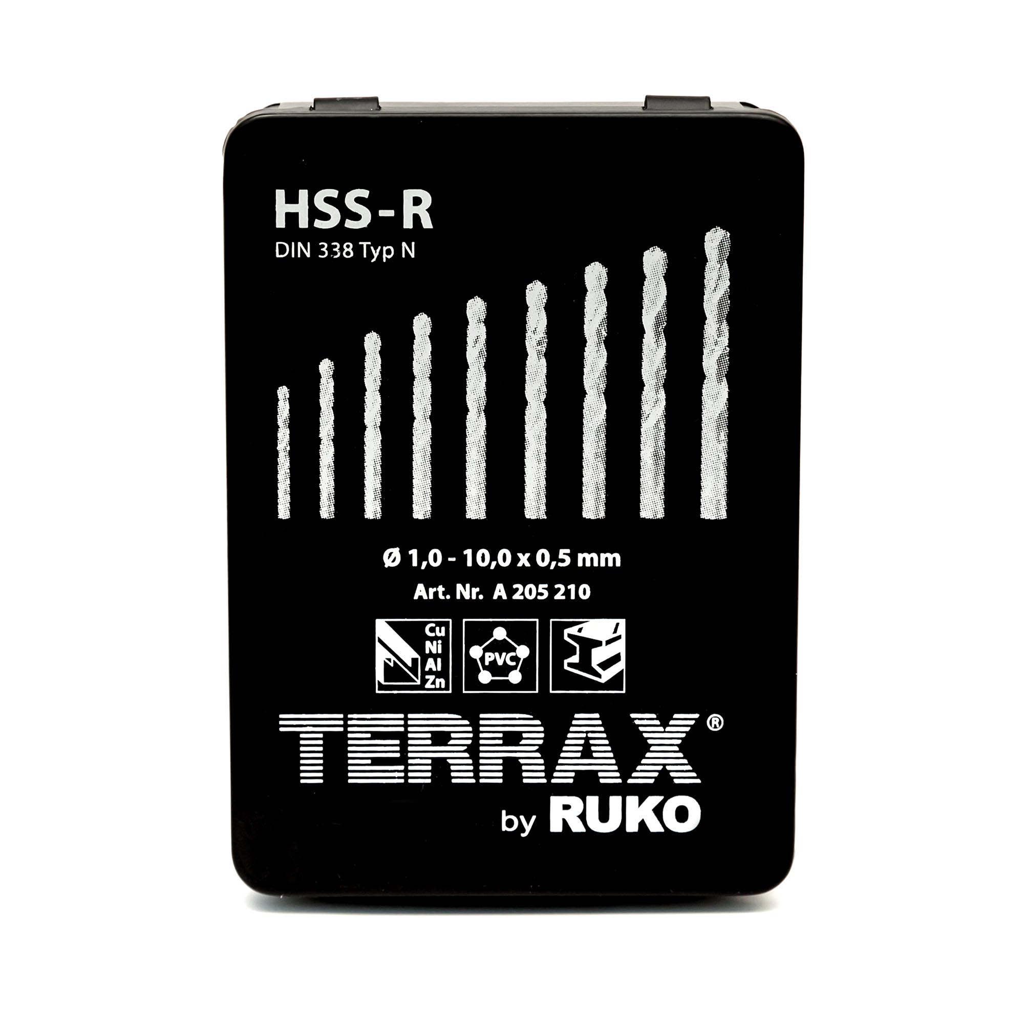 Набор сверл по металлу Terrax by Ruko 1-10мм 19шт HSS-R 118° DIN338 A205210