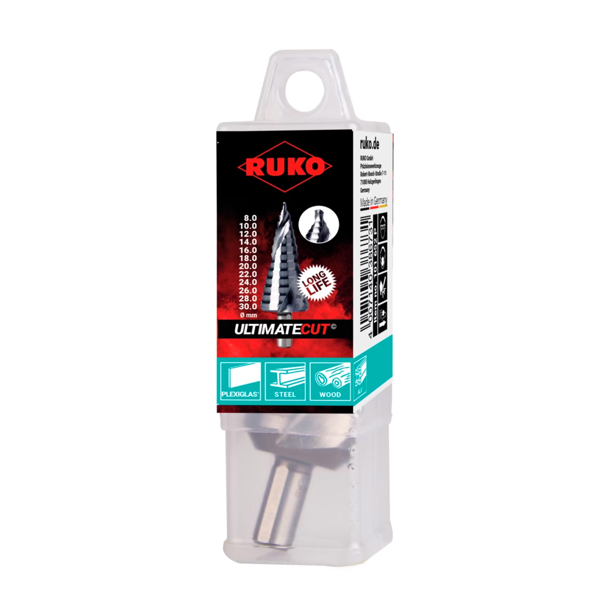 Сверло ступенчатое UltimateCUT FlowStep Ruko 8-30мм HSS-G 12ступ. L=94,5мм d=10мм 101652