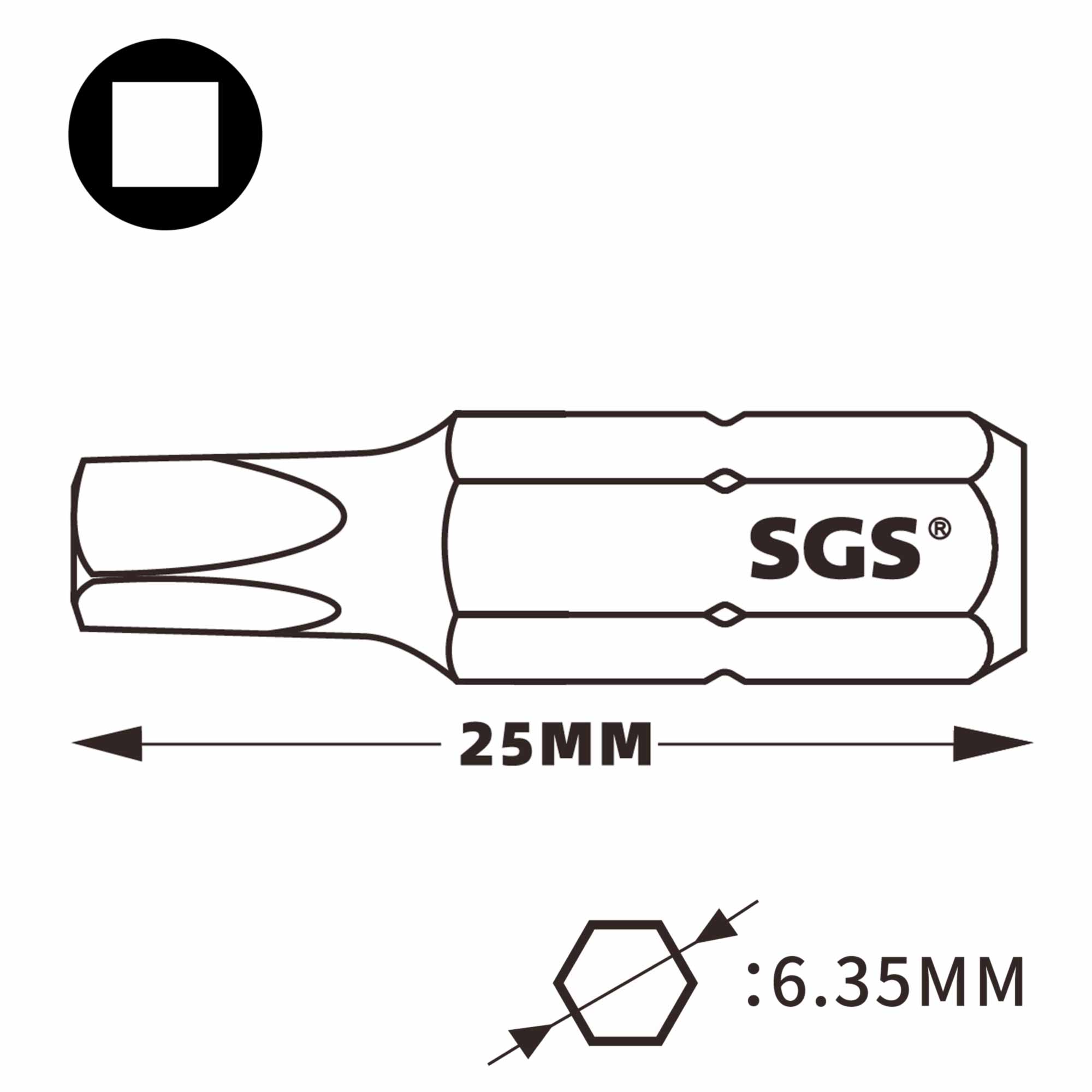 Бита ударная SGS Robertson SQ №2 х25мм 6325SQ2-IB