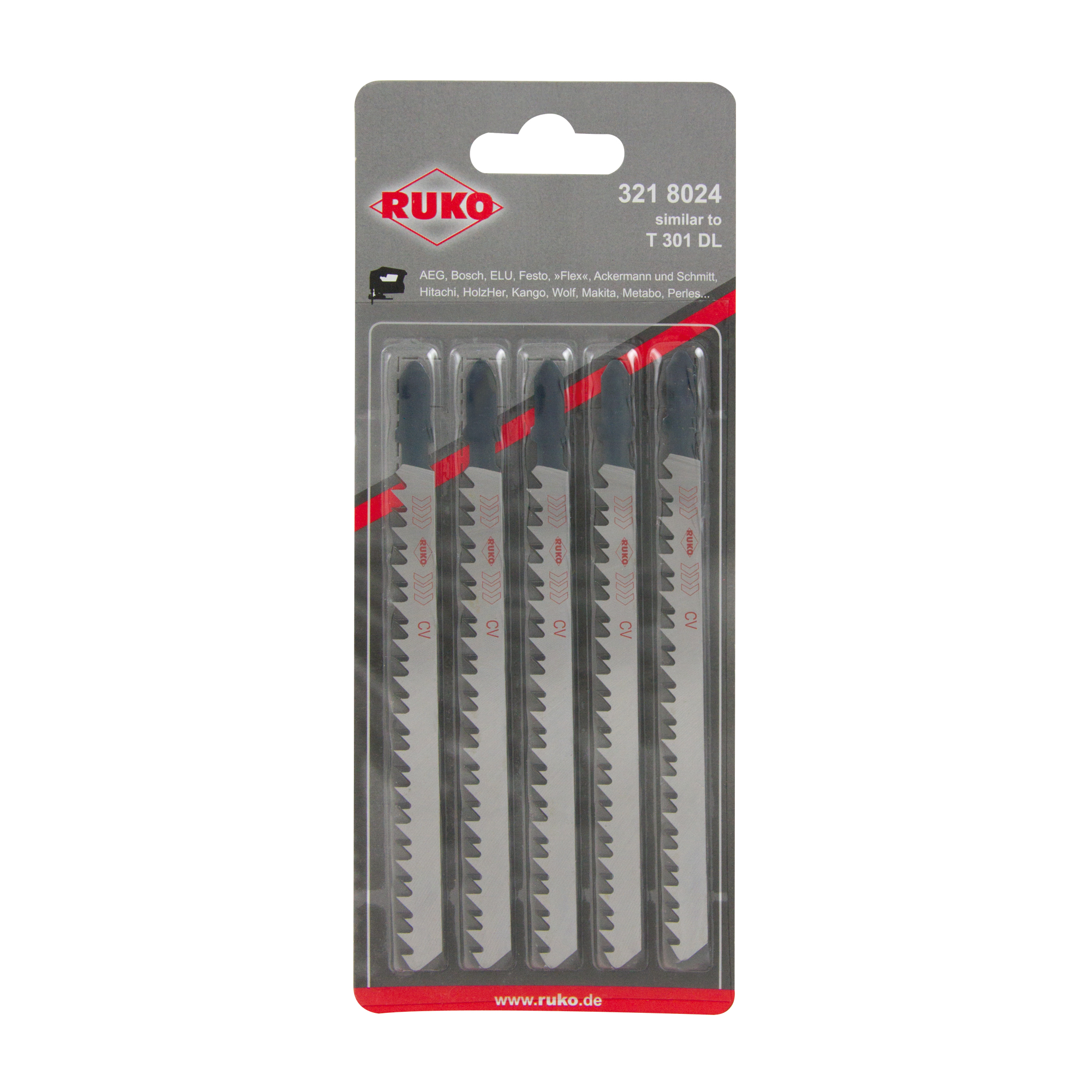 Пилка для лобзика T301DL HCS 130мм 6Tpi 5шт Ruko 3218024