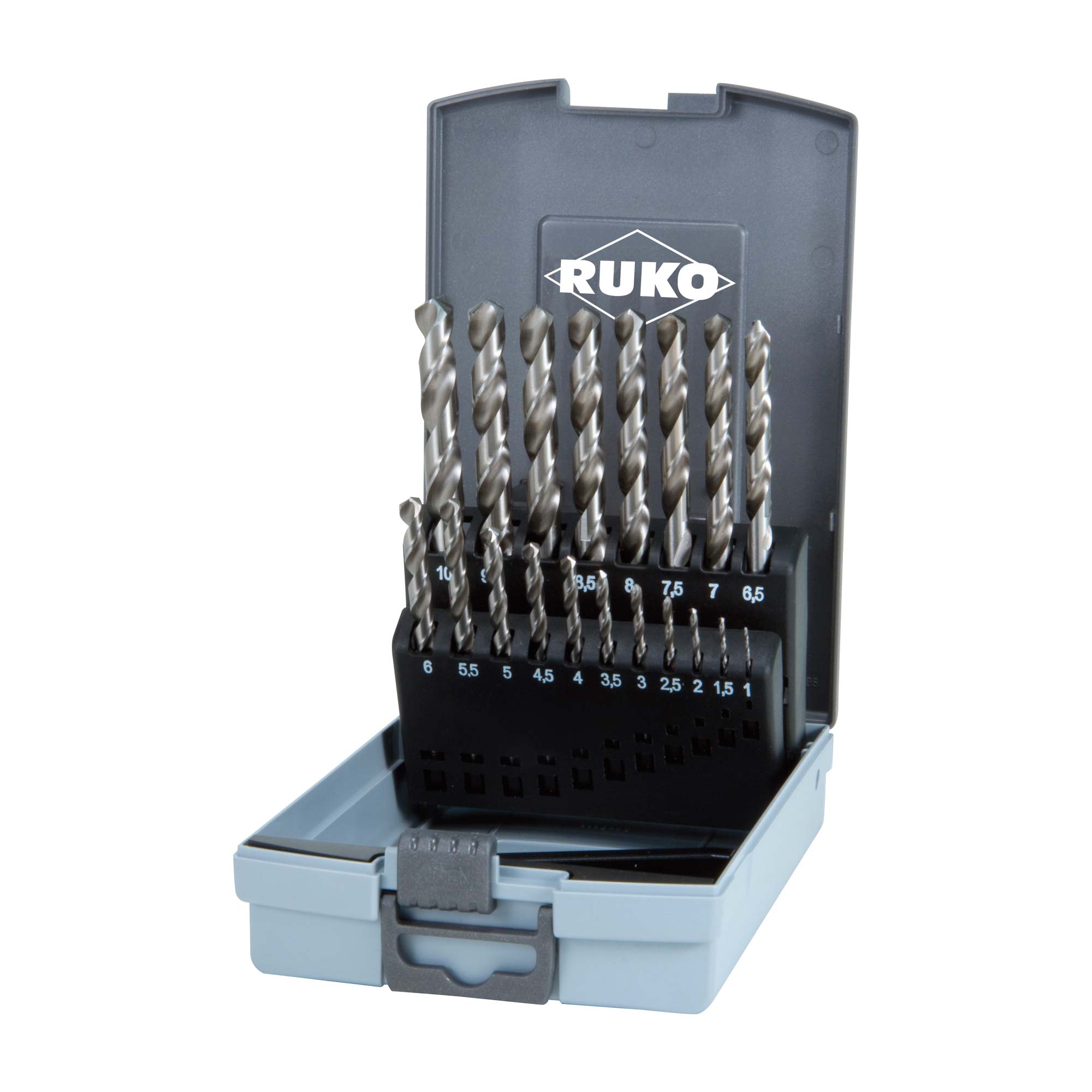 Набор сверл по металлу Ruko 1-10мм 19шт HSSE-Co5 130° DIN338 215214ZRO