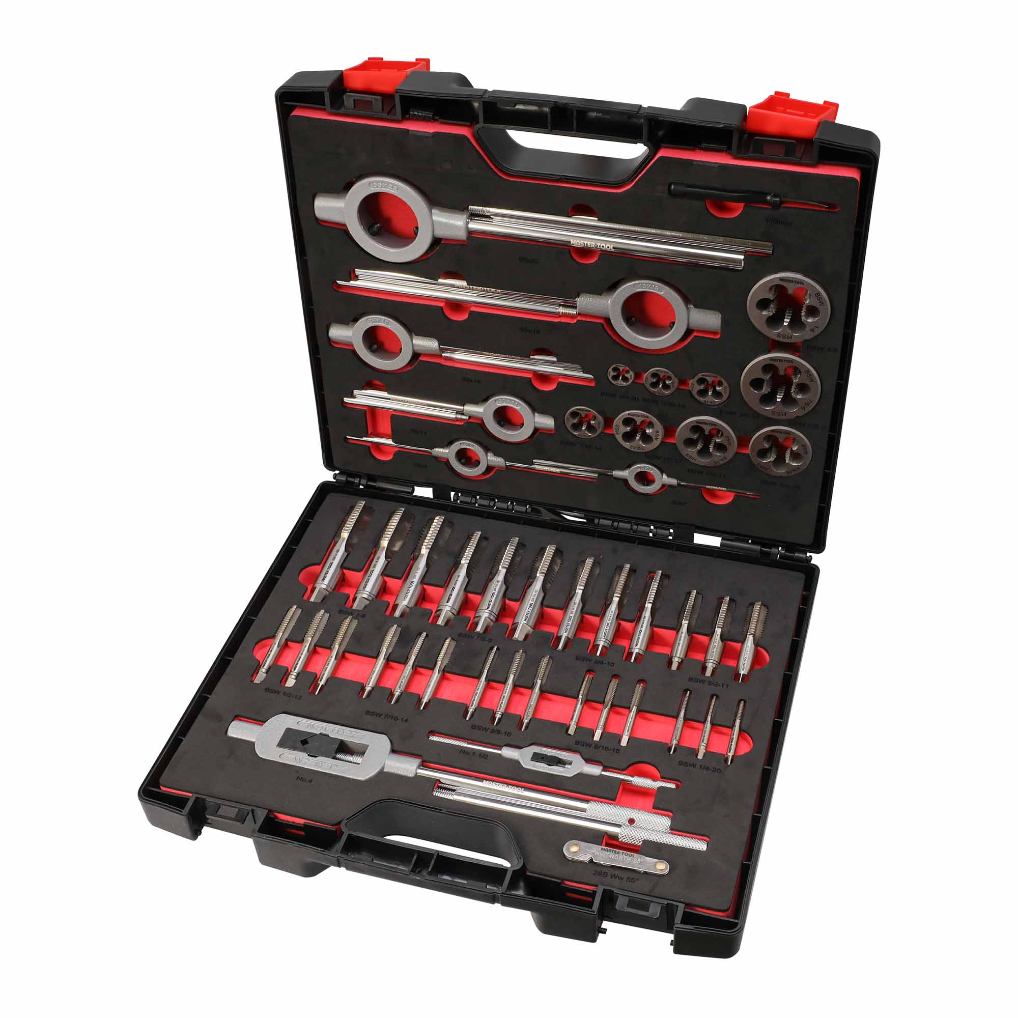 Набор метчиков и плашек MASTER-TOOL BSW 1/4"-1,0" HSS-G 46пр 1014901010007