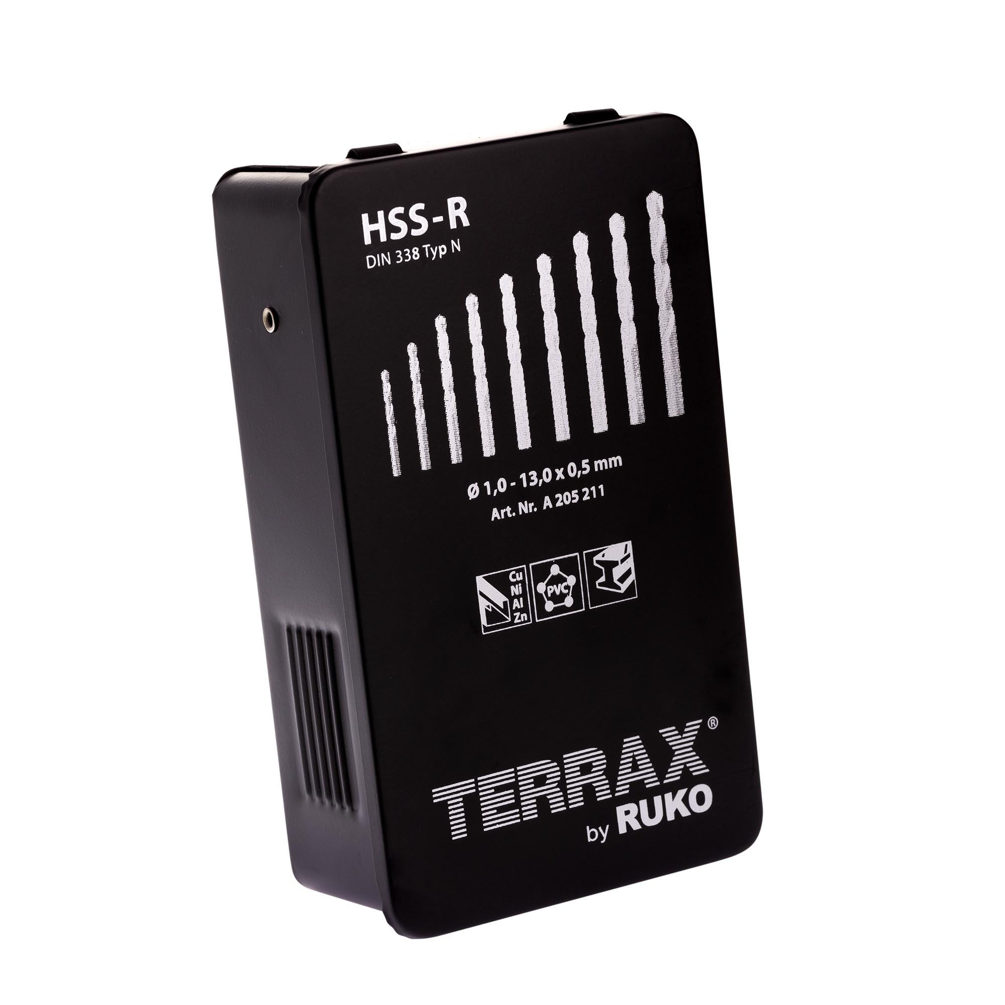 Набор сверл по металлу Terrax by Ruko 1-13мм 25шт HSS-R 118° DIN338 A205211