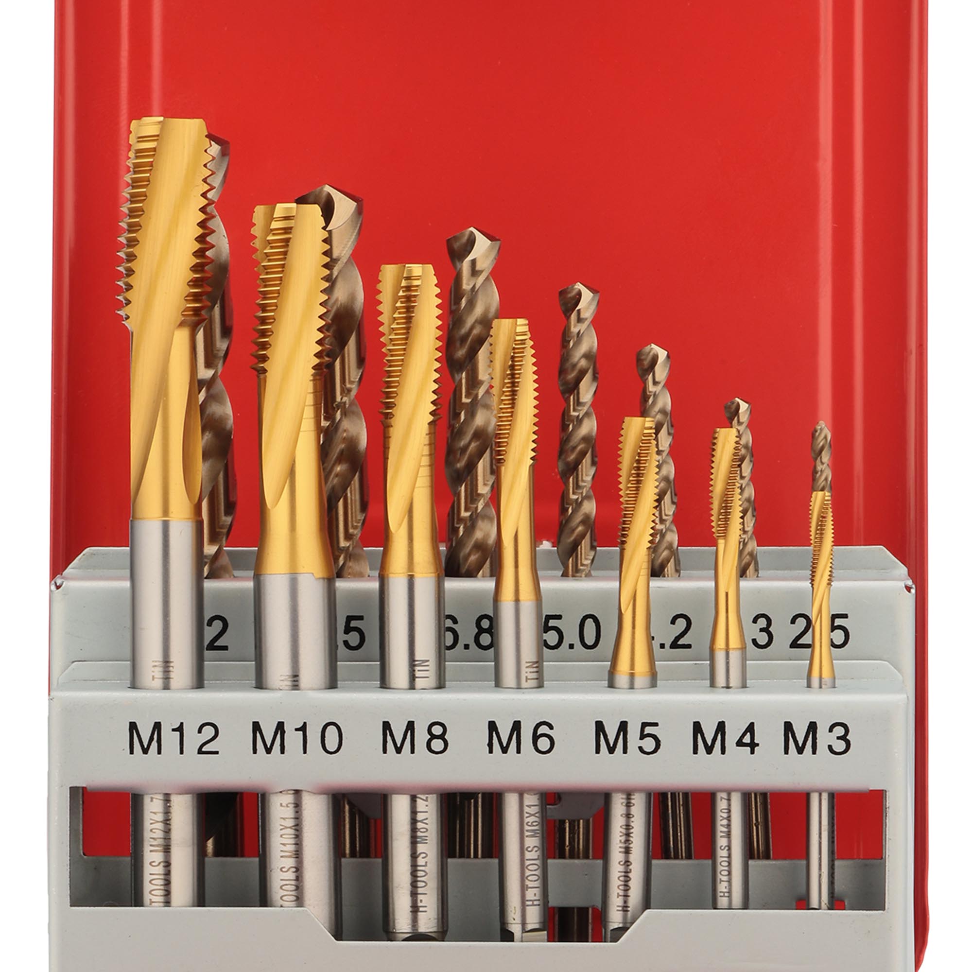 Набор машинных метчиков H-Tools M3-M12 HSSE-TiN DIN371/376 14пр 245053THT
