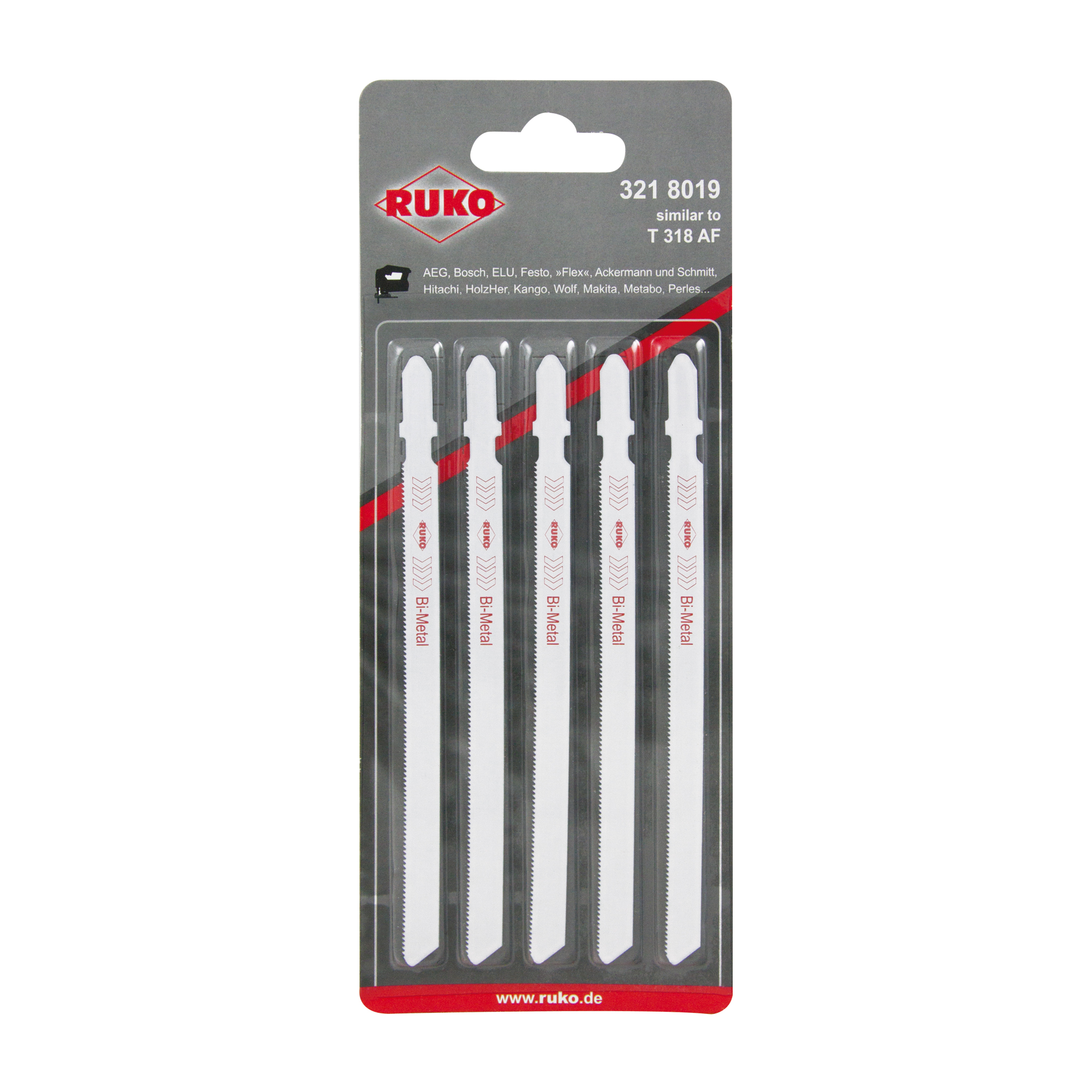 Пилка для лобзика T318AF BiMetall 132мм 23Tpi 5шт Ruko 3218019