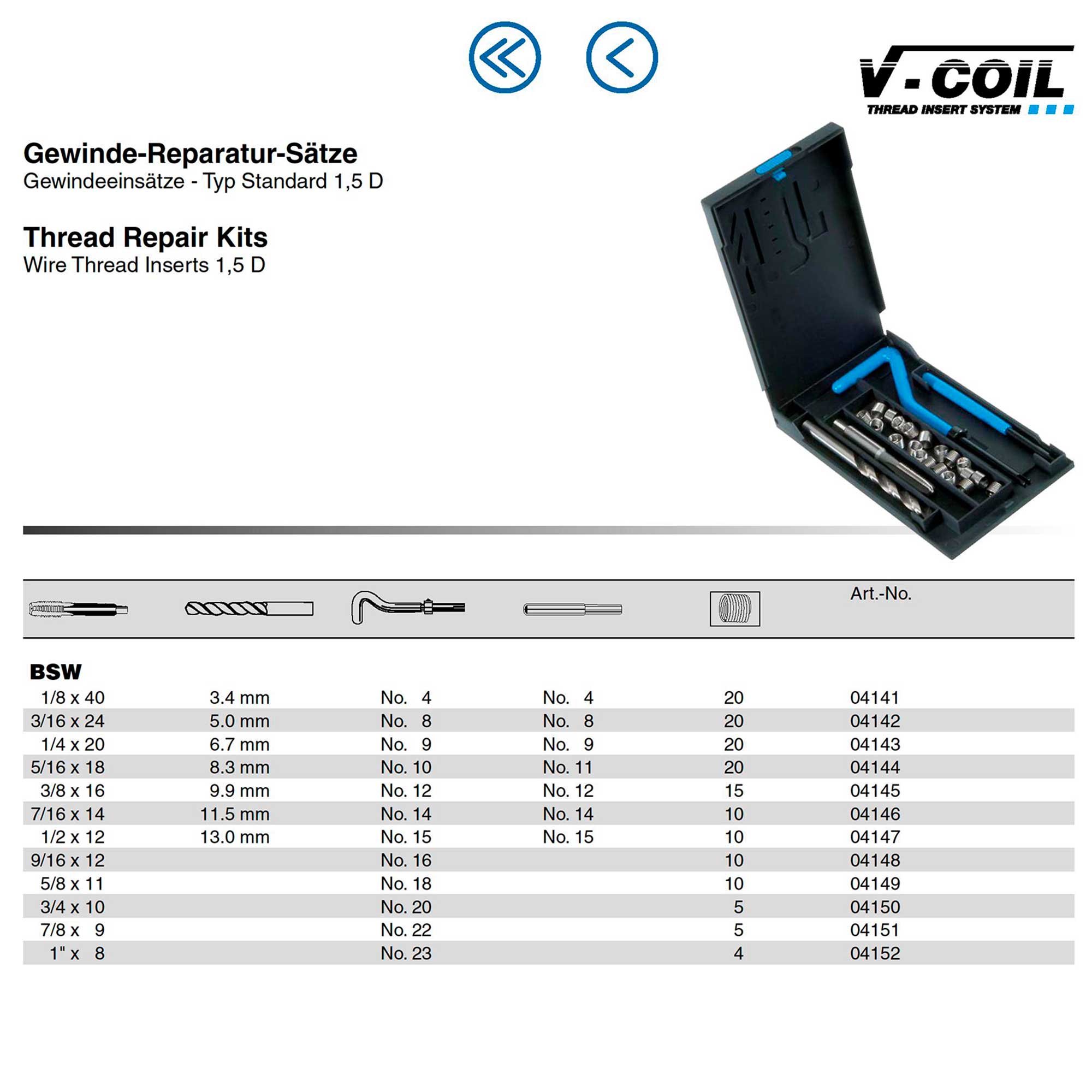 Набор для восстановления резьбы 7/8" -11-BSF 7пр V-Coil Volkel 04174