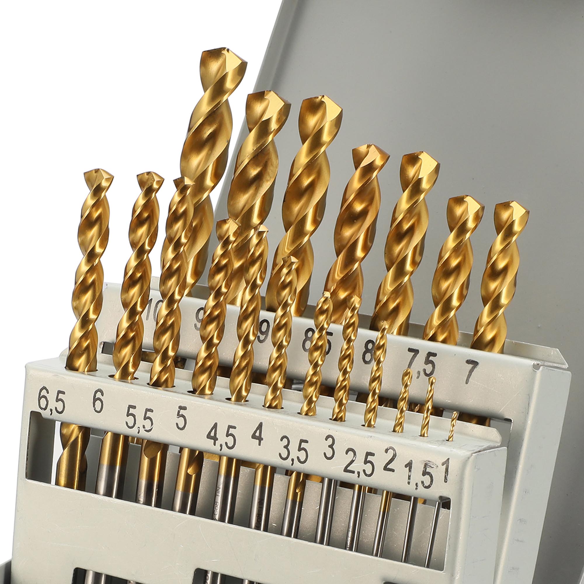 Набор сверл по металлу H-Tools 1-10мм 19шт HSSE-Co8 TiN 135° DIN338 08351100