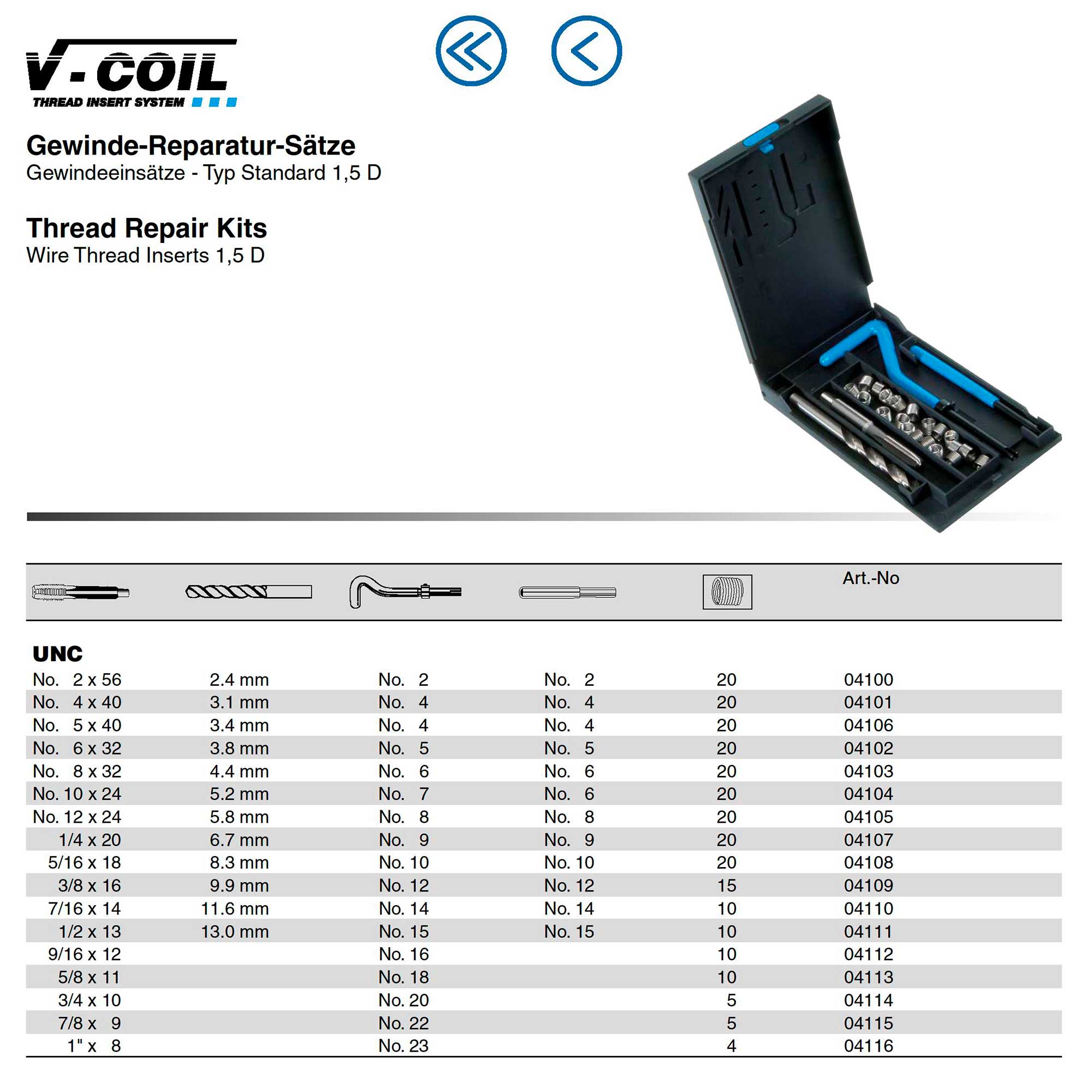 Набор для восстановления резьбы 5/8" -11-UNC 12пр V-Coil Volkel 04113