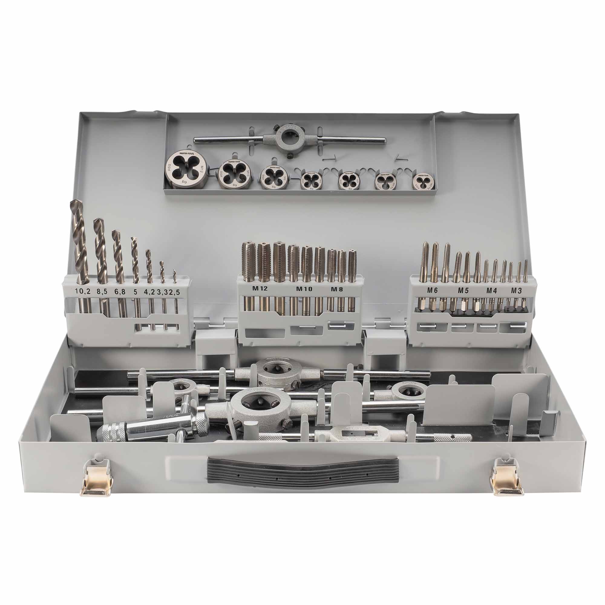 Набор метчиков и плашек MASTER-TOOL M3 -M12 HSS-G 45пр 1017501010002