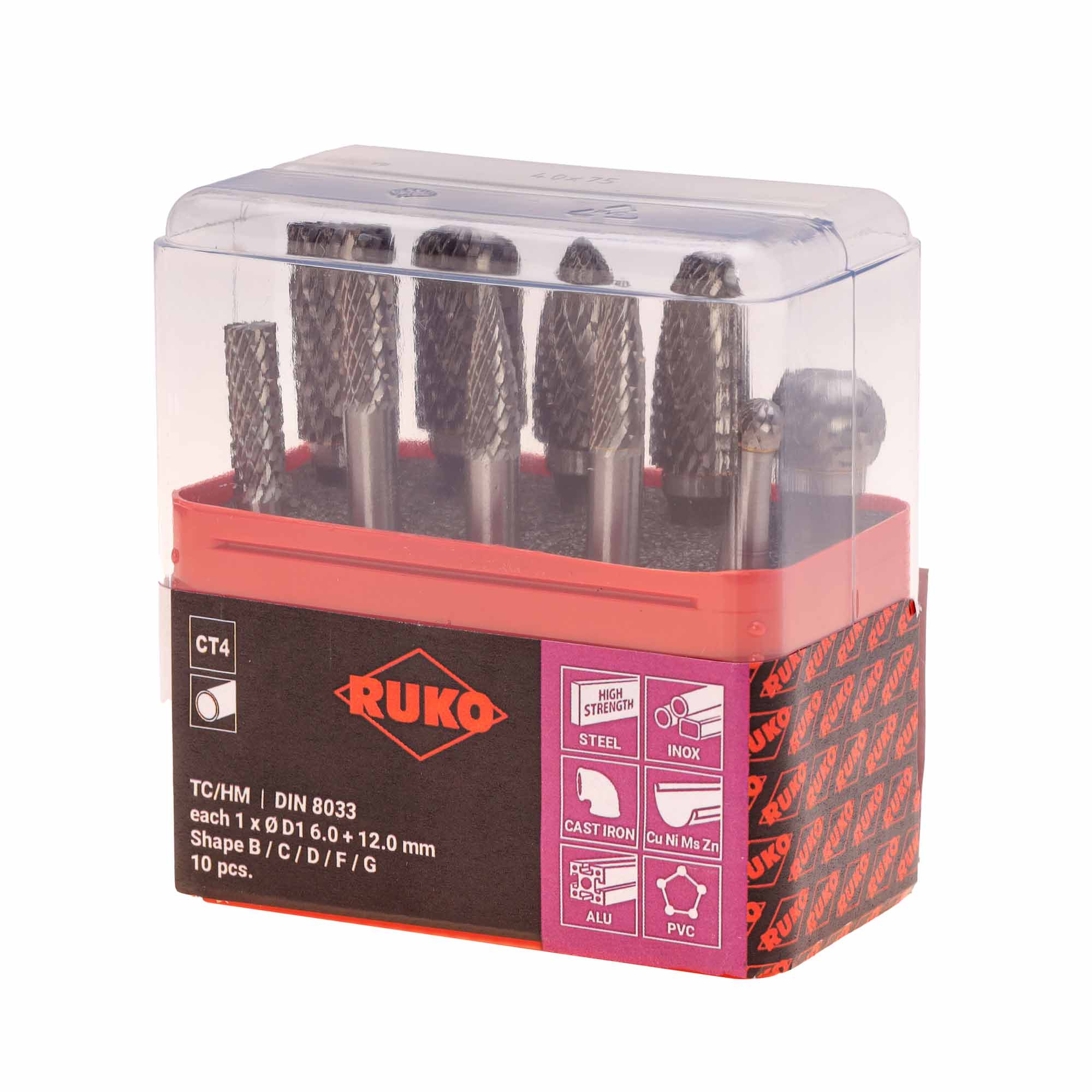 Набор бор-фрез твердосплавных Ruko 10шт HM S=6мм Mini-Box 116002