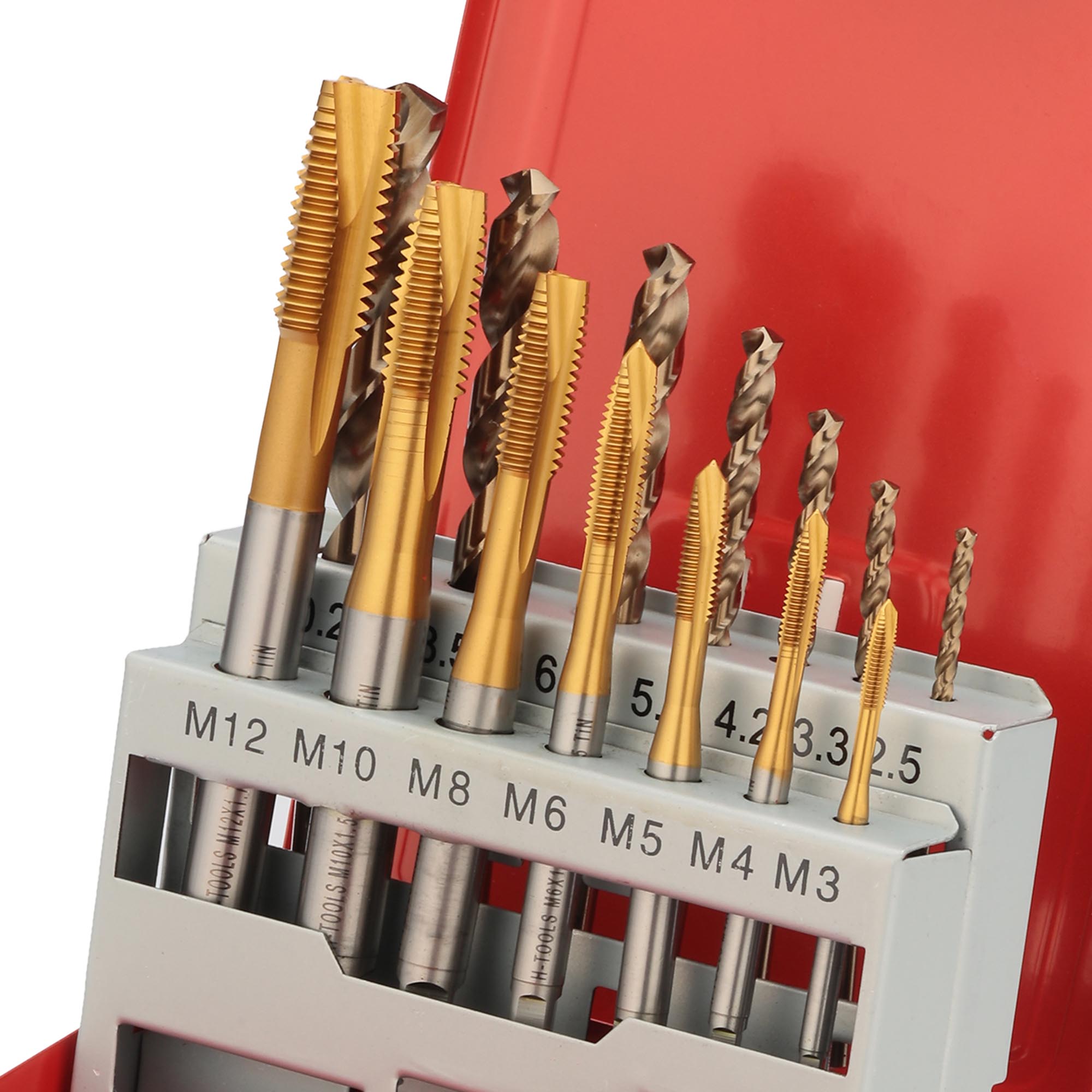 Набор машинных метчиков H-Tools M3-M12 HSSE-TiN DIN371/376 14пр 245051THT