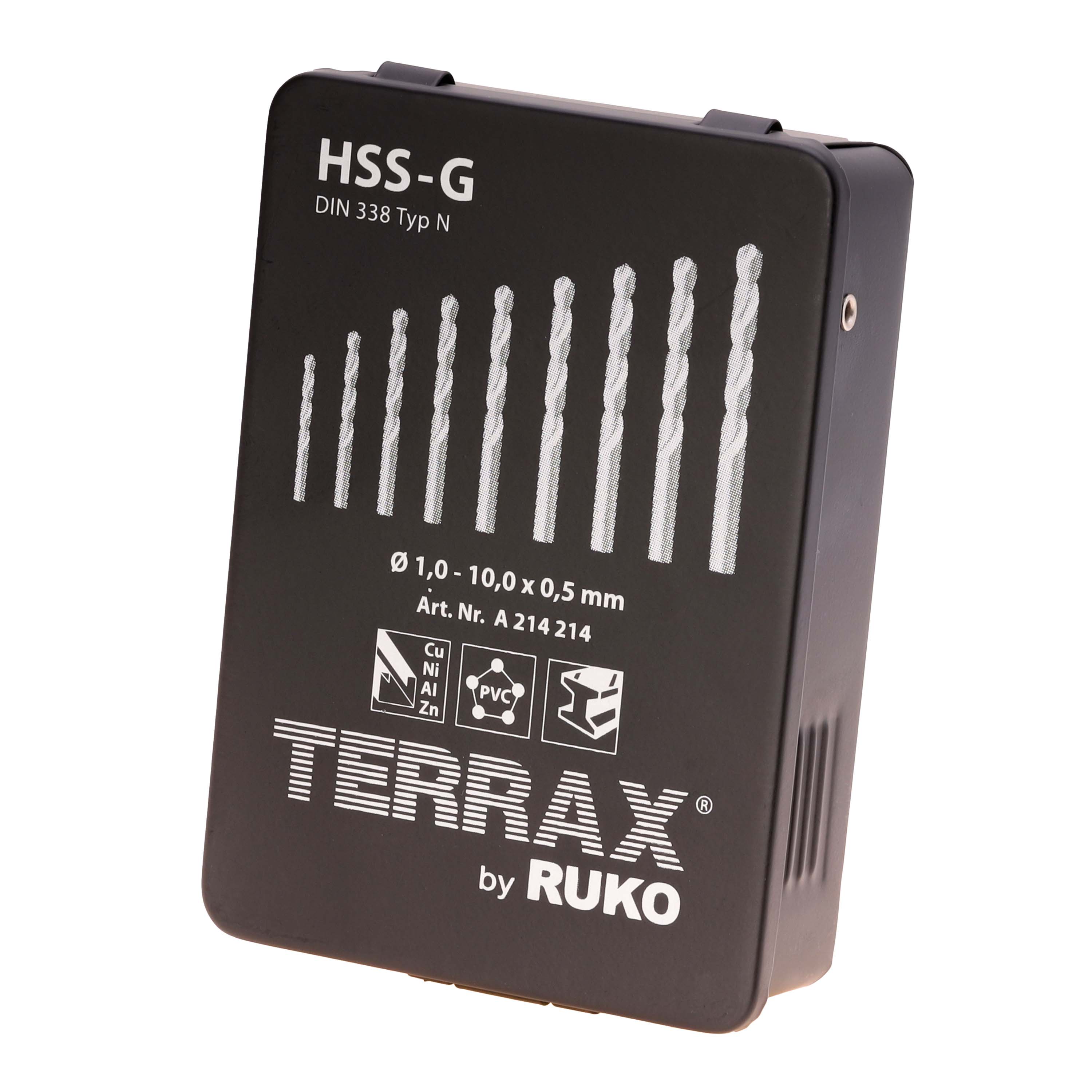 Набор сверл по металлу Terrax by Ruko 1-10мм 19шт HSS-G 118° DIN338 A214214