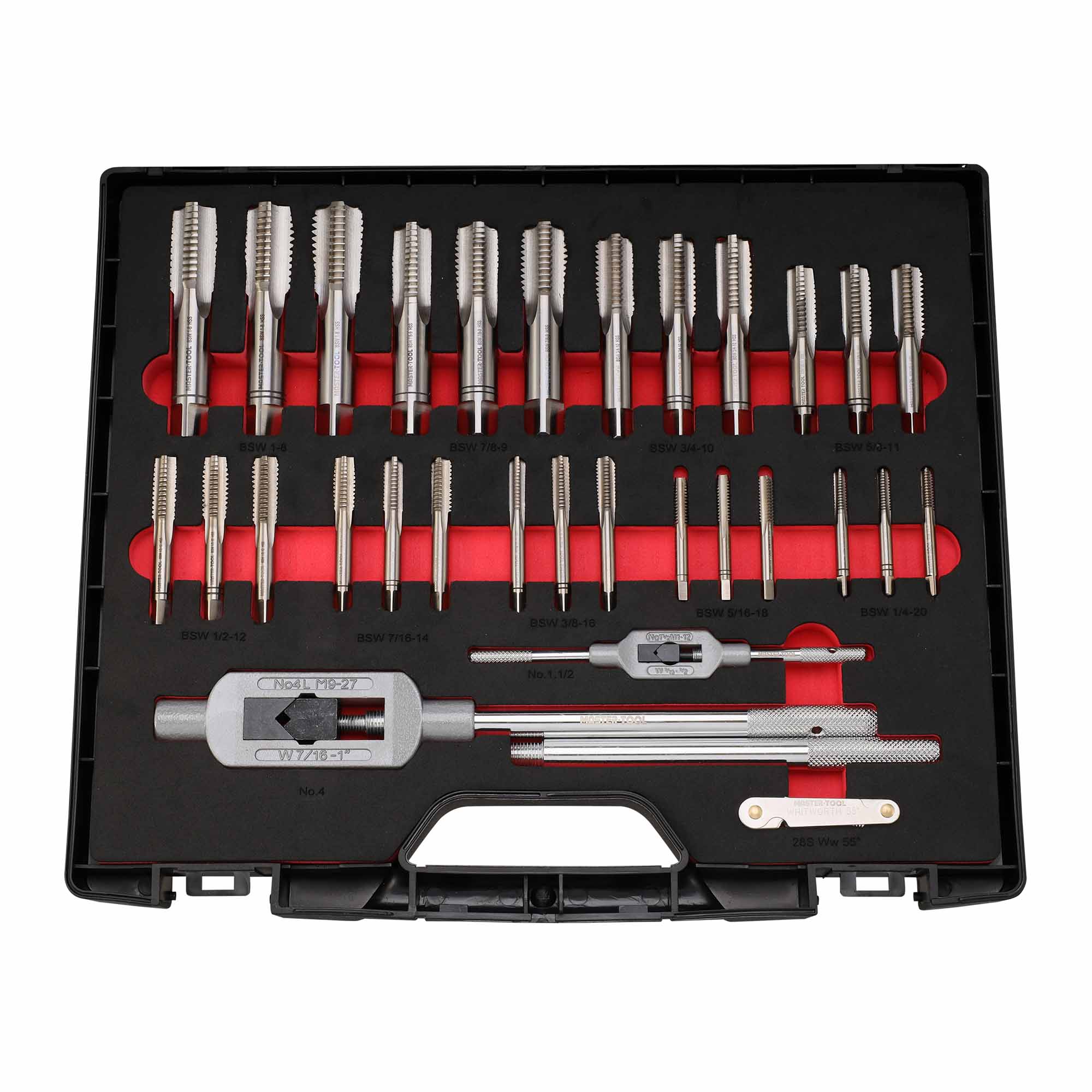 Набор метчиков и плашек MASTER-TOOL BSW 1/4"-1,0" HSS-G 46пр 1014901010007