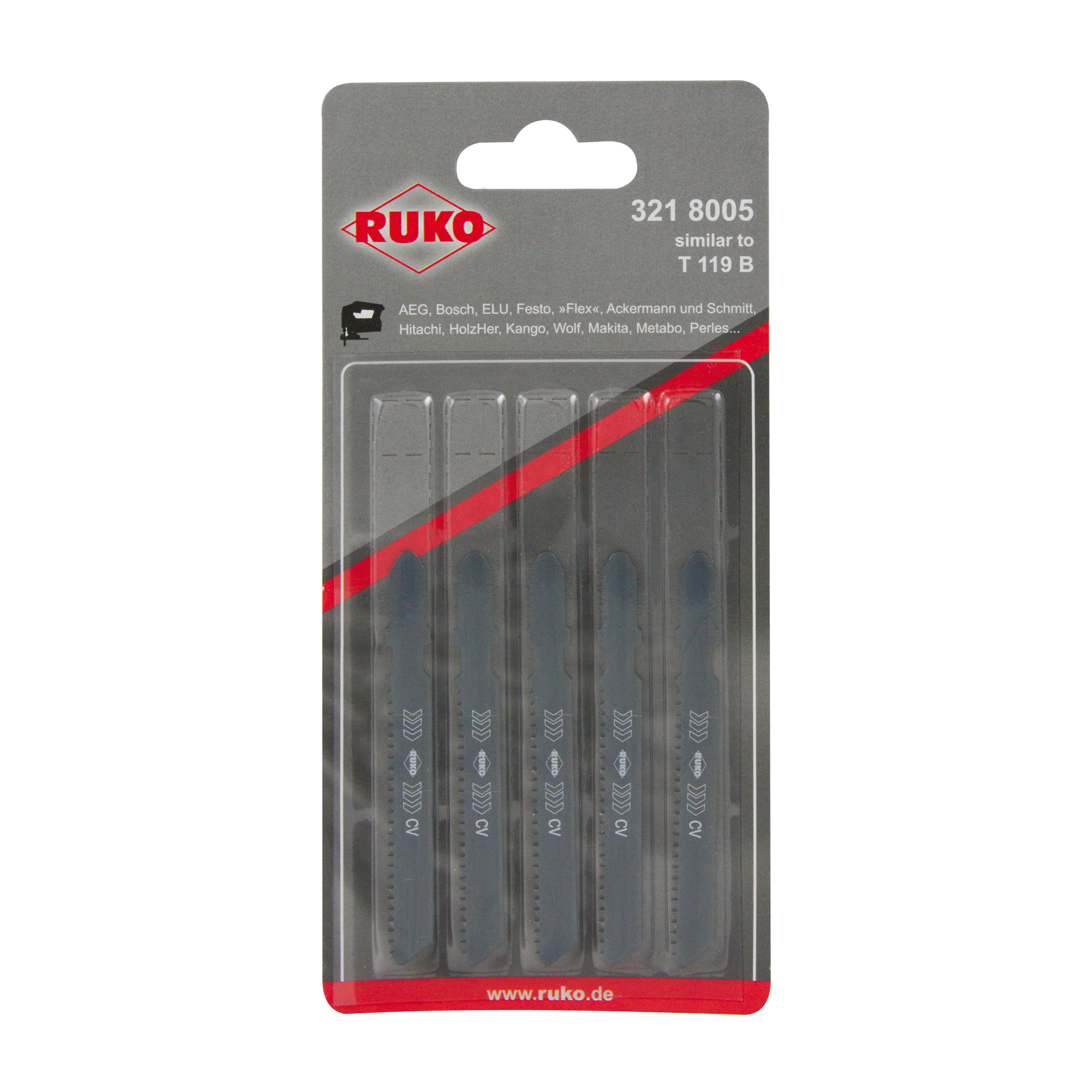 Пилка для лобзика T119B HCS 77мм 13Tpi 5шт Ruko 3218005