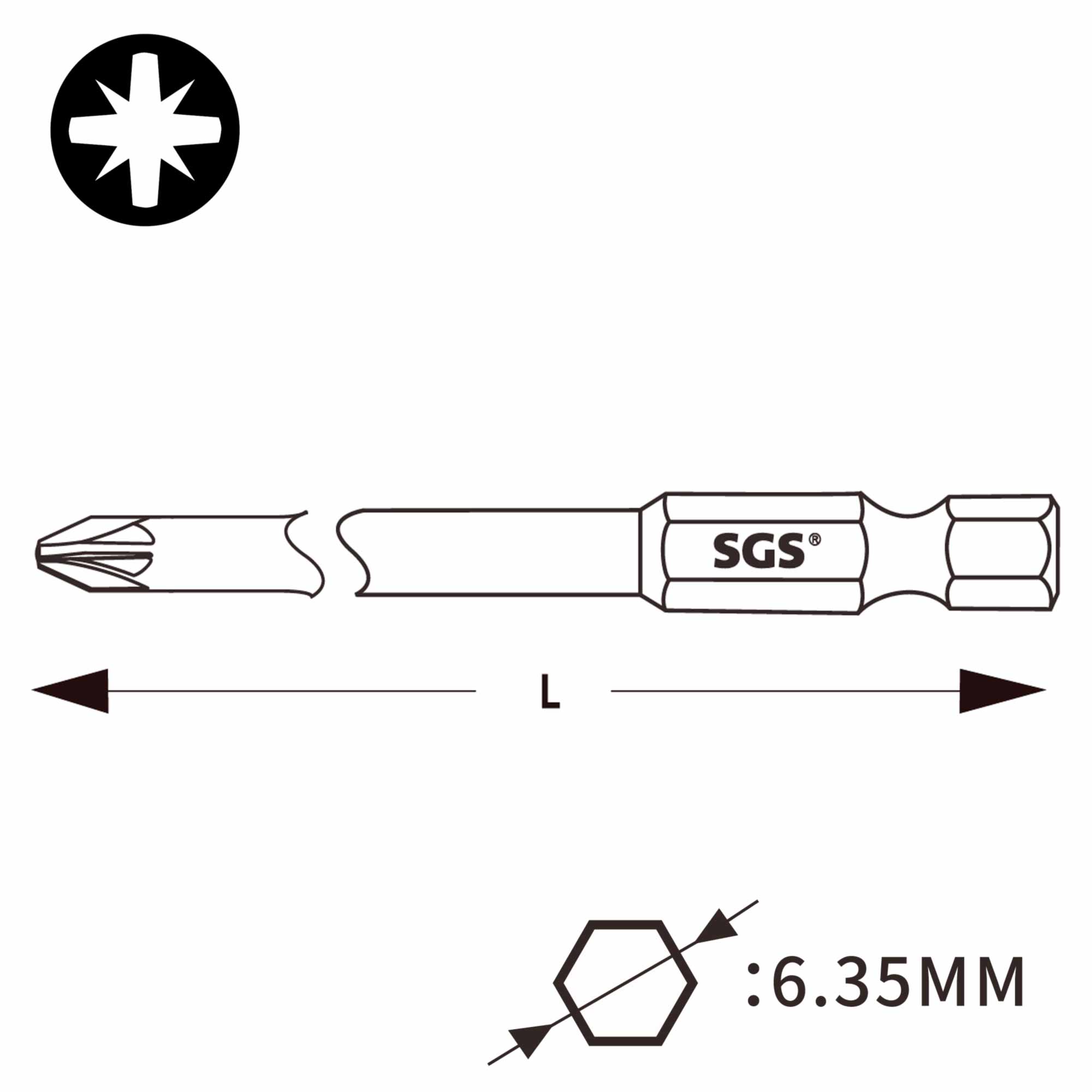 Бита SGS PZ2х70мм S2 1шт 6370-6.0-PZ2