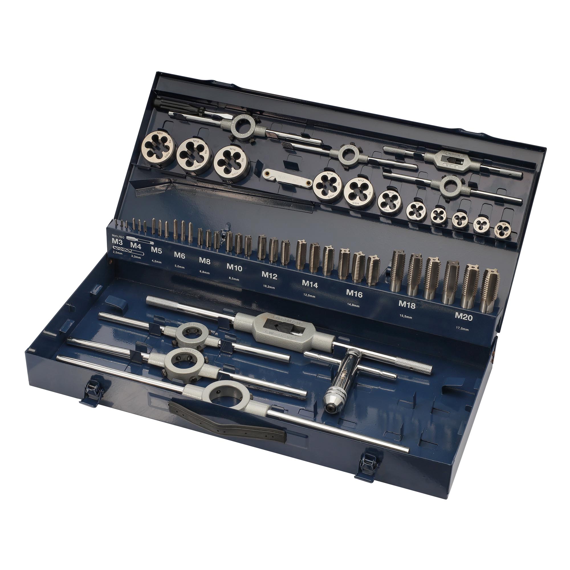 Набор метчиков и плашек H-Tools M3 -M20 HSS-G 54пр 245040HT