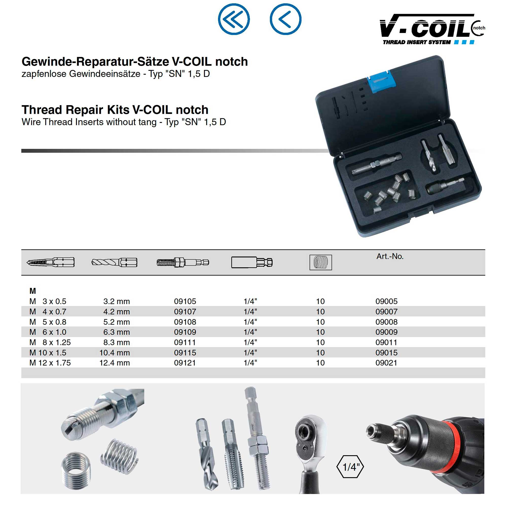 Набор для восстановления резьбы М 4,0х0,7 14пр V-Coil Notch Volkel 09007