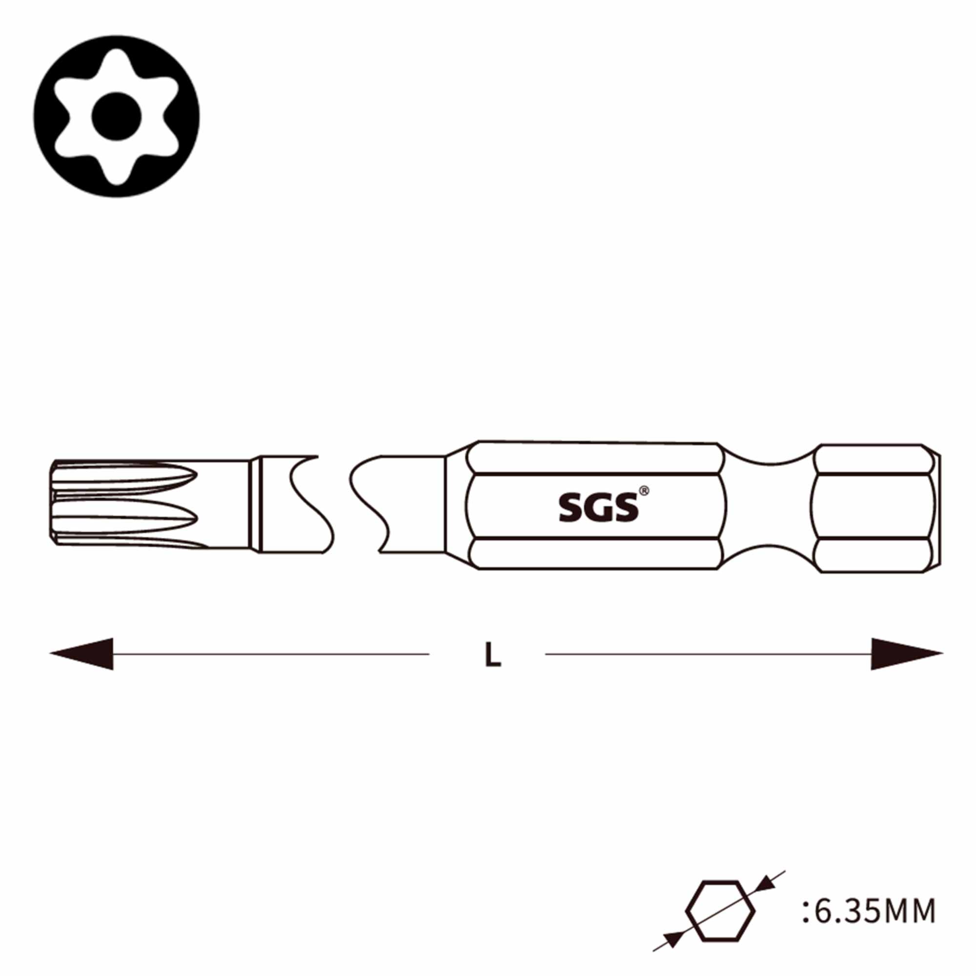 Бита SGS TORX TR с отверстием T30Hх110мм S2 2шт 63110-TT30-2